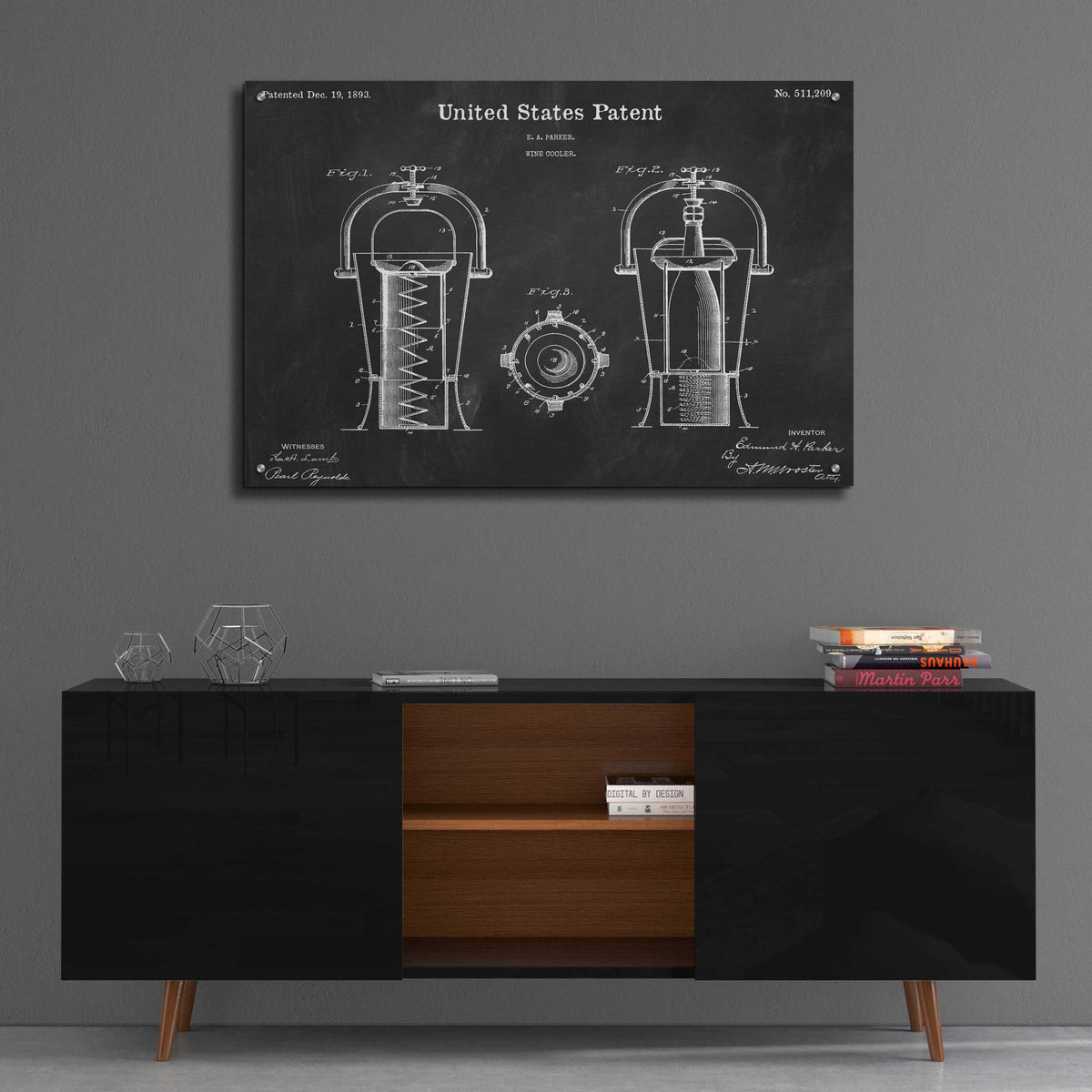 Epic Art 'Wine Cooler Blueprint Patent Chalkboard,' Acrylic Glass Wall Art,36x24