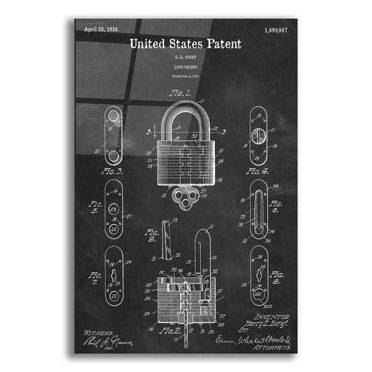 Epic Art 'Lock Blueprint Patent Chalkboard,' Acrylic Glass Wall Art,12x16x1.1x0,18x26x1.1x0,26x34x1.74x0,40x54x1.74x0