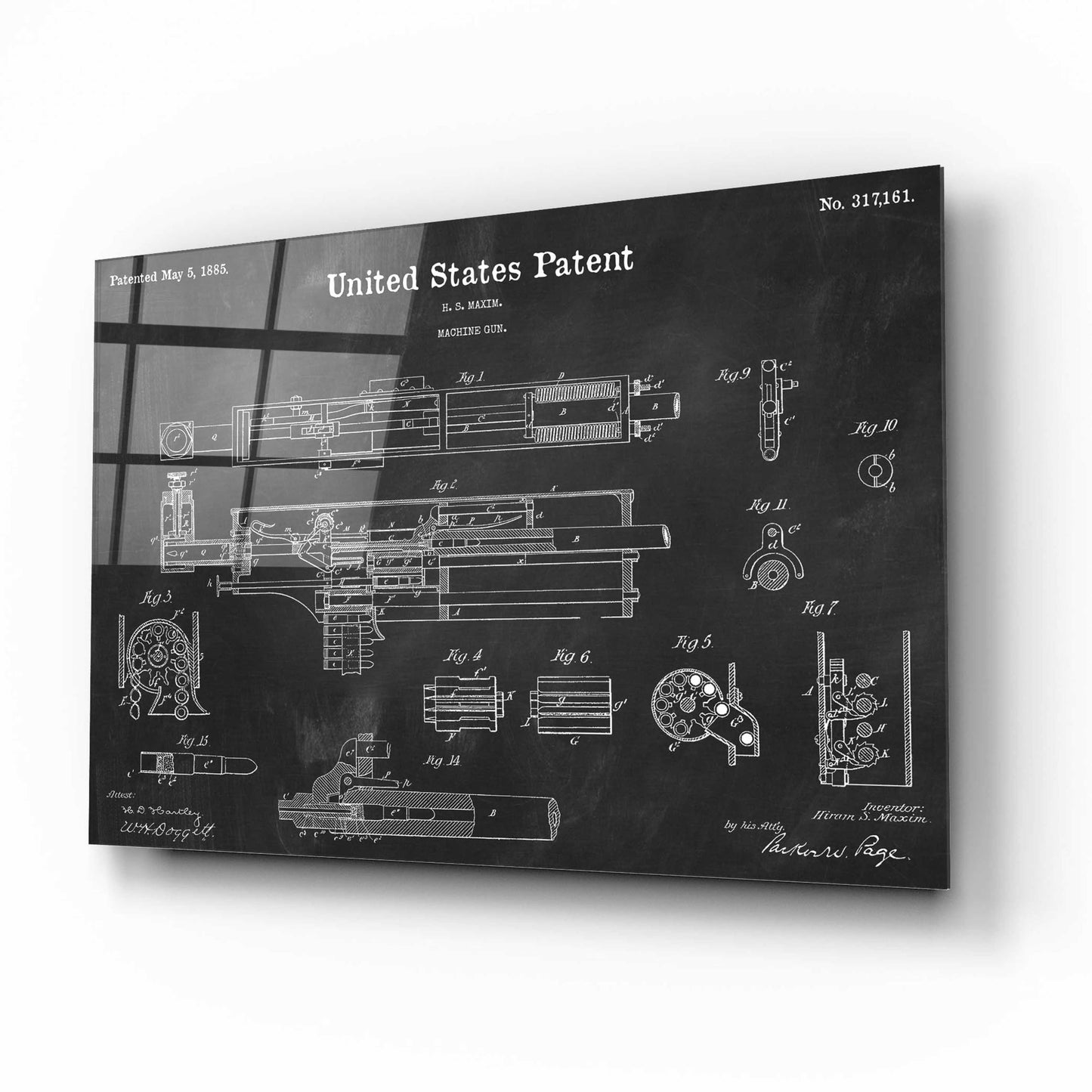 Epic Art 'Machine Gun Blueprint Patent Chalkboard,' Acrylic Glass Wall Art,16x12