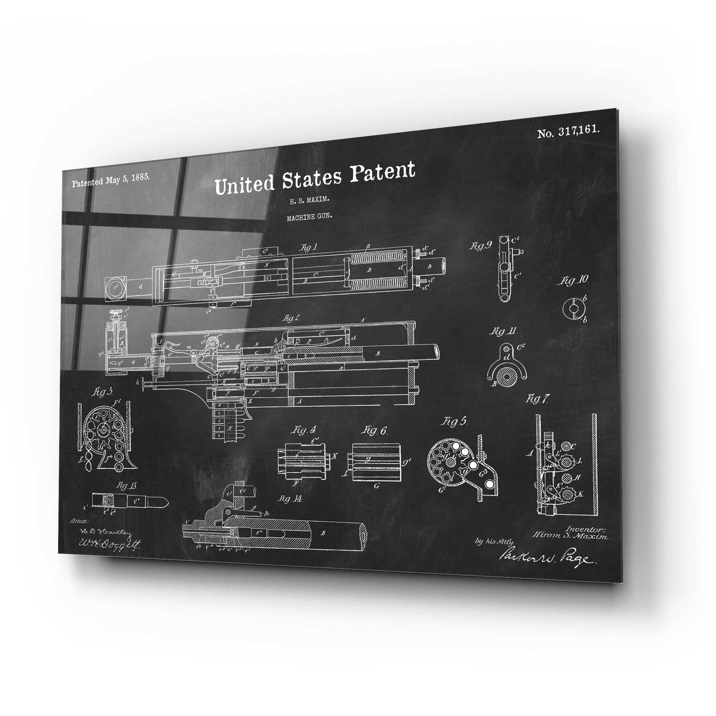 Epic Art 'Machine Gun Blueprint Patent Chalkboard,' Acrylic Glass Wall Art,24x16