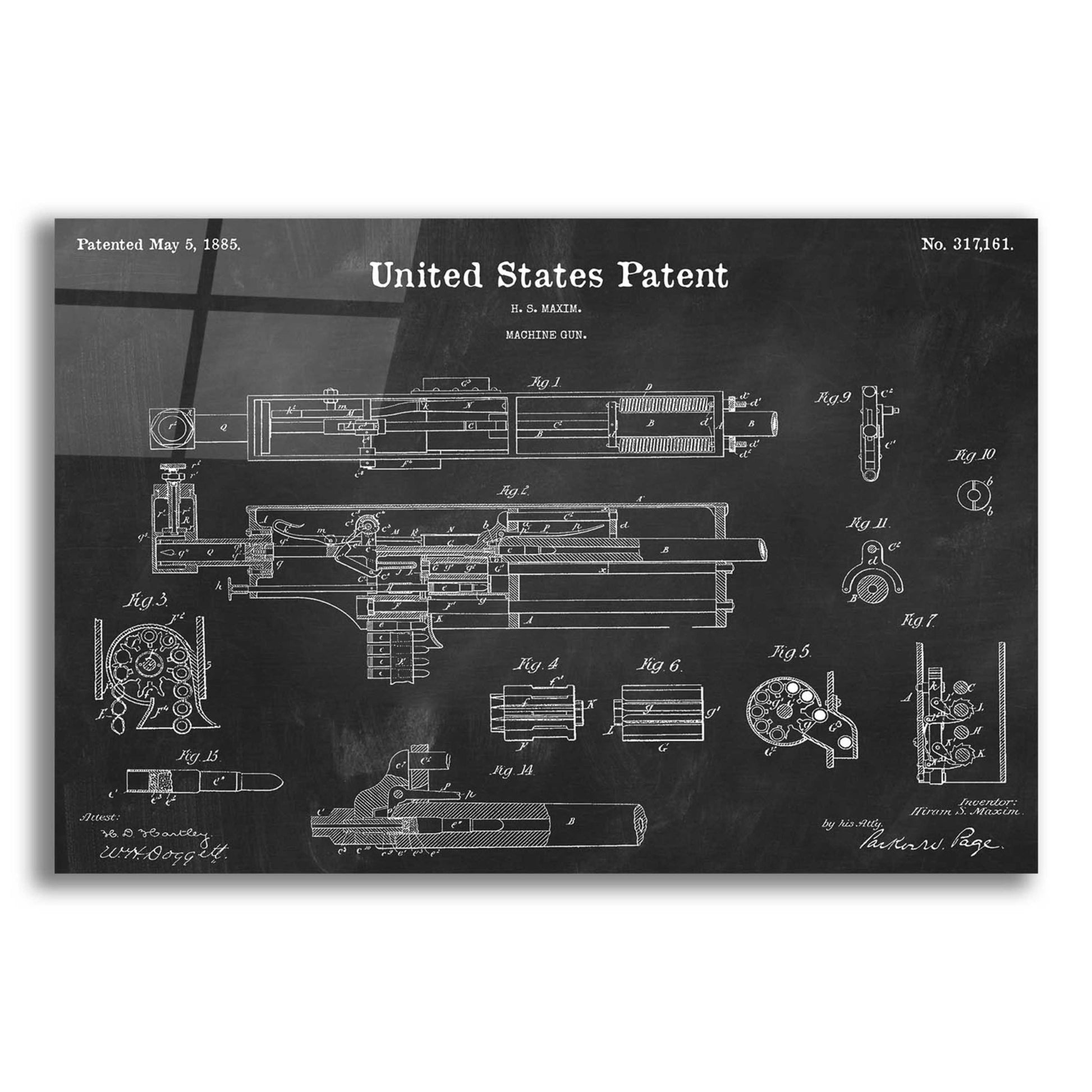 Epic Art 'Machine Gun Blueprint Patent Chalkboard,' Acrylic Glass Wall Art,24x16