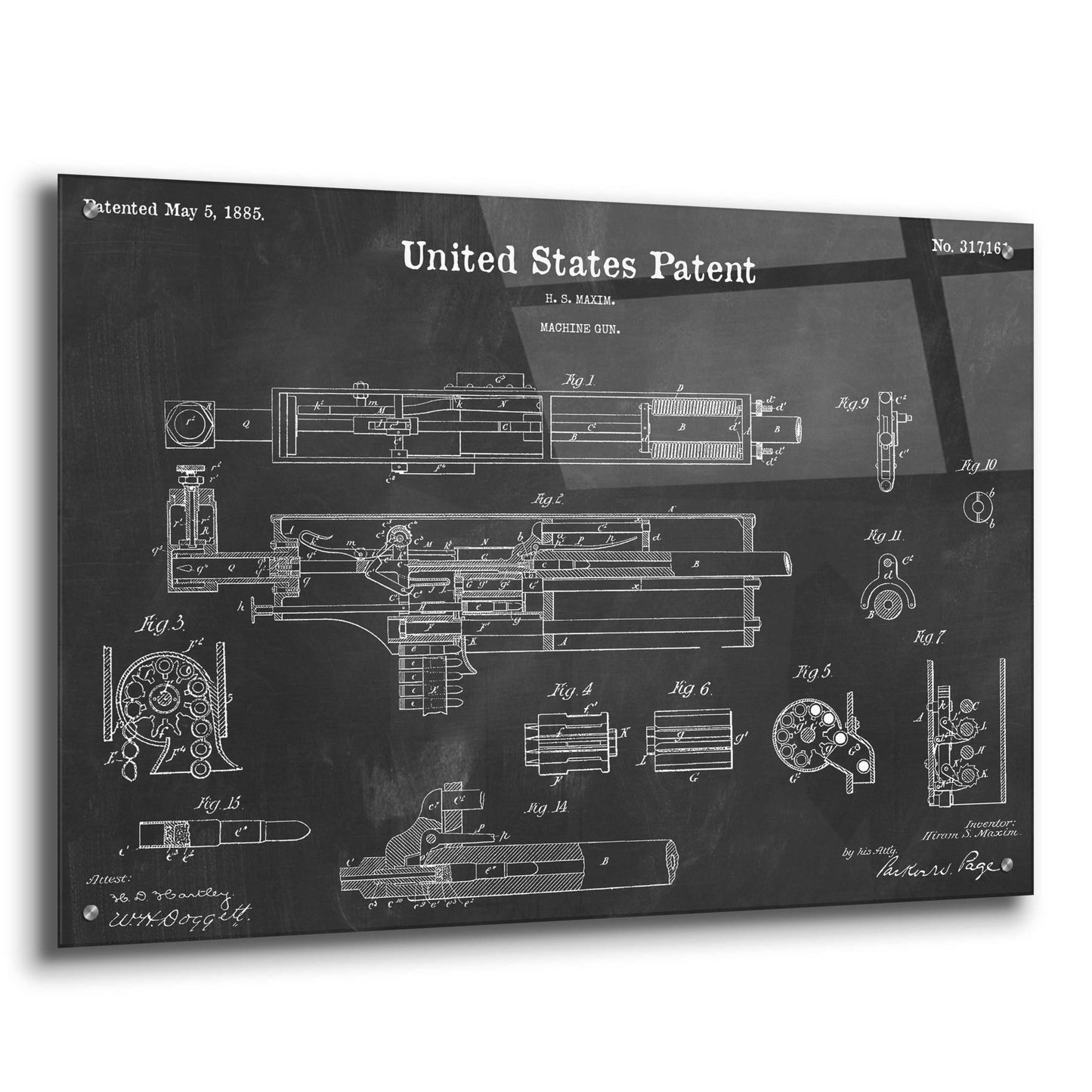 Epic Art 'Machine Gun Blueprint Patent Chalkboard,' Acrylic Glass Wall Art,36x24