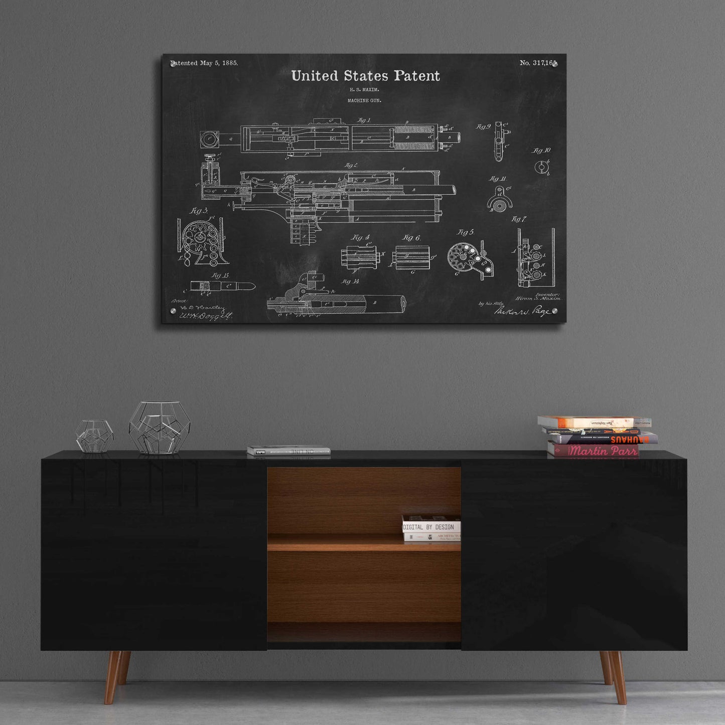 Epic Art 'Machine Gun Blueprint Patent Chalkboard,' Acrylic Glass Wall Art,36x24