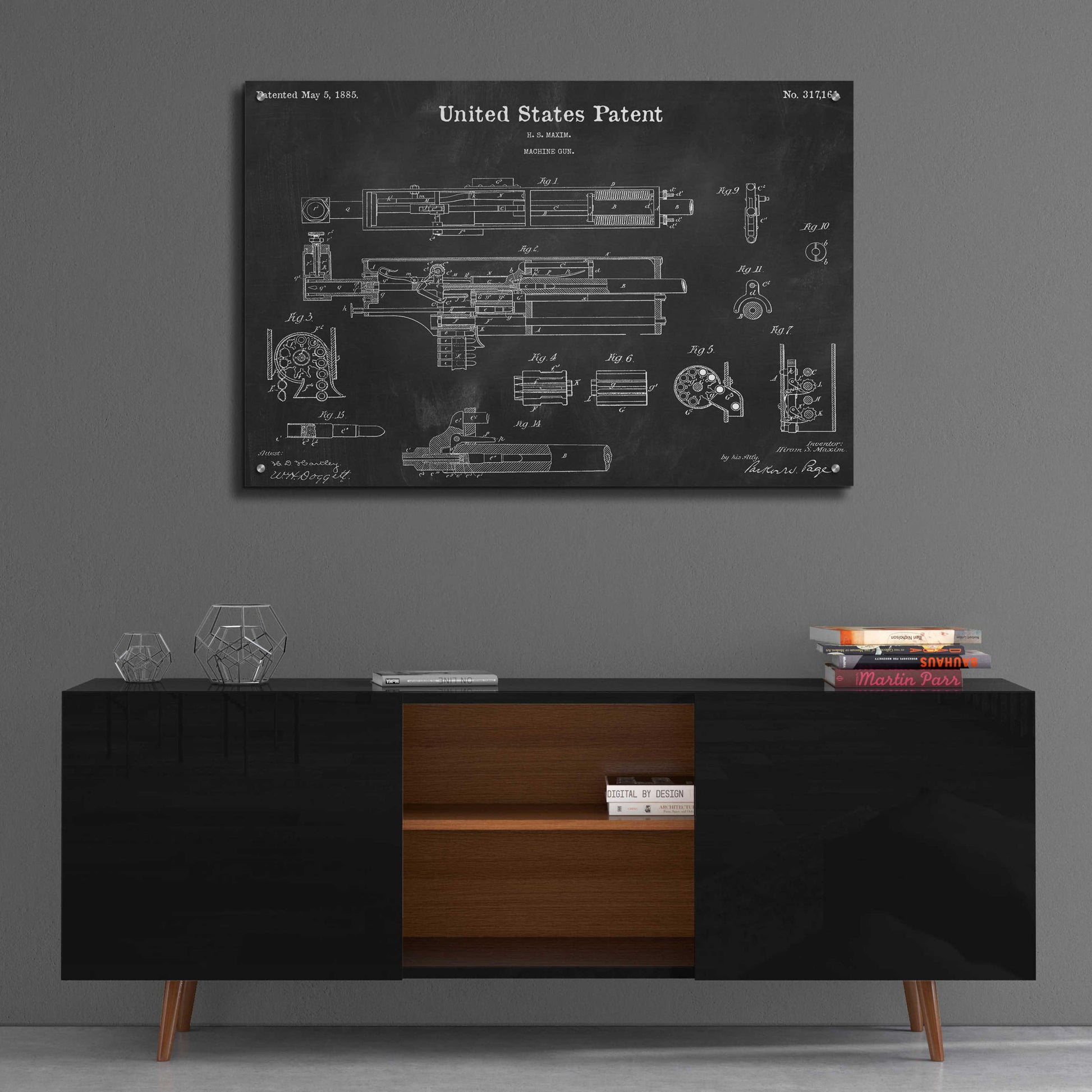 Epic Art 'Machine Gun Blueprint Patent Chalkboard,' Acrylic Glass Wall Art,36x24
