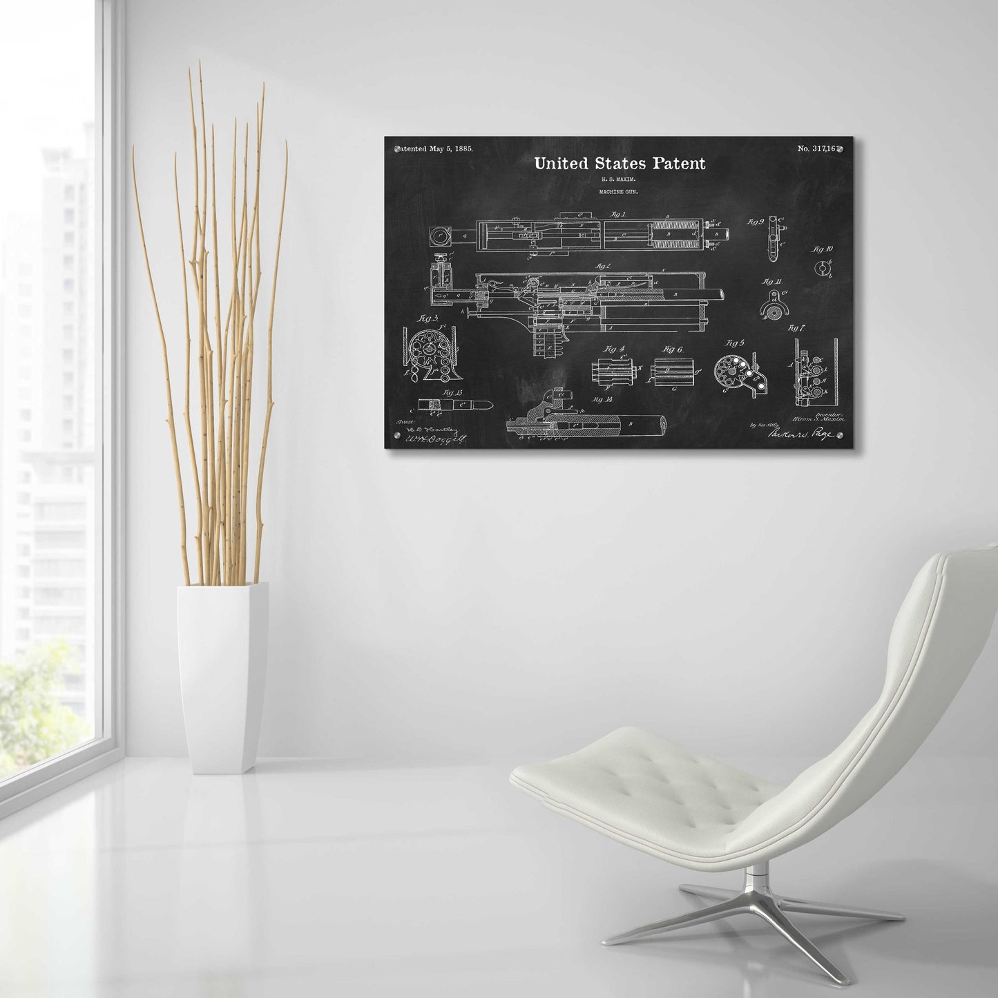 Epic Art 'Machine Gun Blueprint Patent Chalkboard,' Acrylic Glass Wall Art,36x24