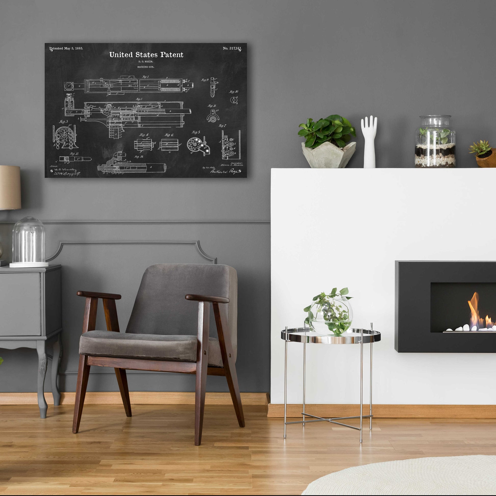 Epic Art 'Machine Gun Blueprint Patent Chalkboard,' Acrylic Glass Wall Art,36x24