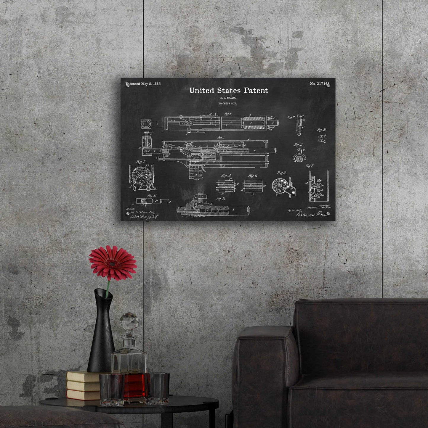 Epic Art 'Machine Gun Blueprint Patent Chalkboard,' Acrylic Glass Wall Art,36x24