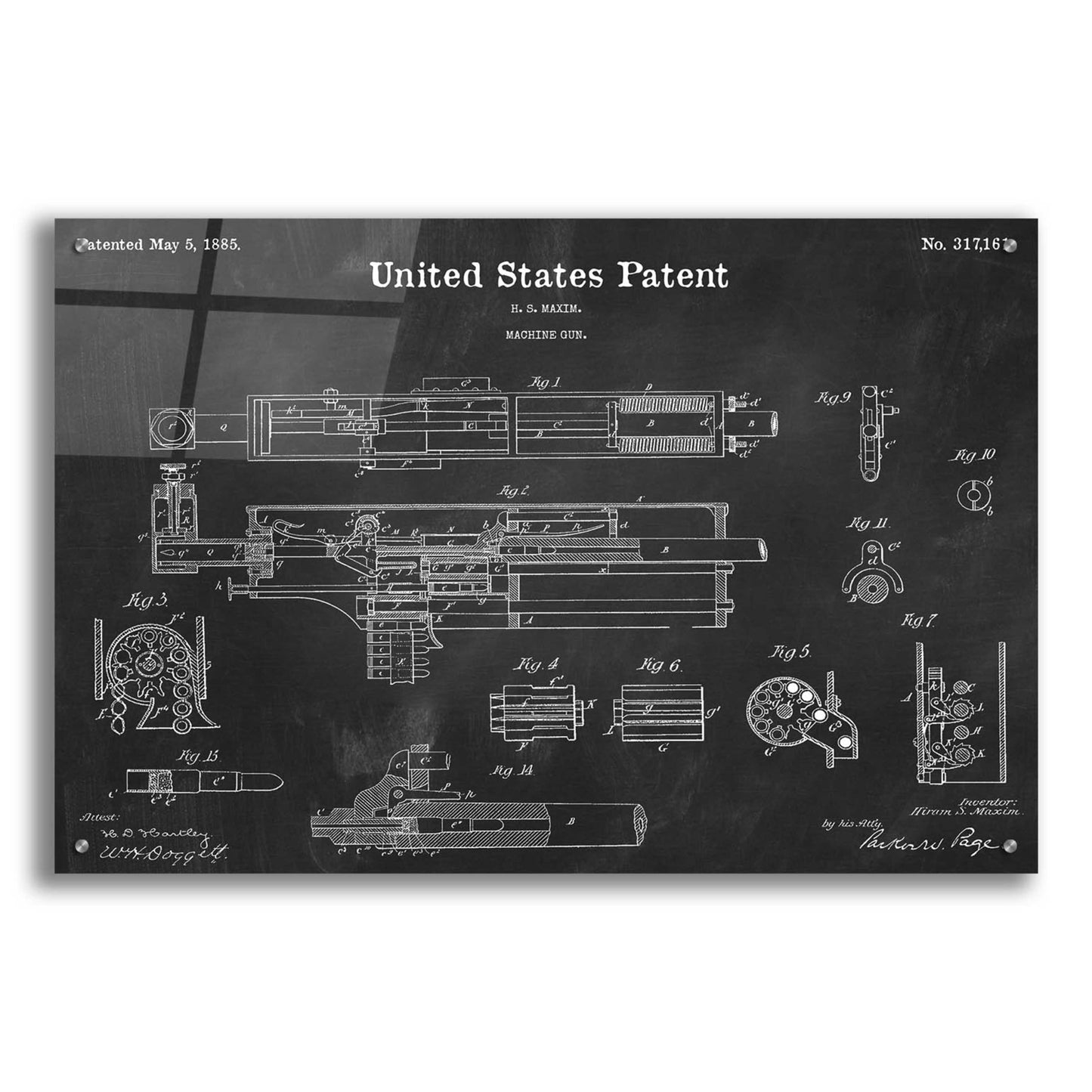 Epic Art 'Machine Gun Blueprint Patent Chalkboard,' Acrylic Glass Wall Art,36x24