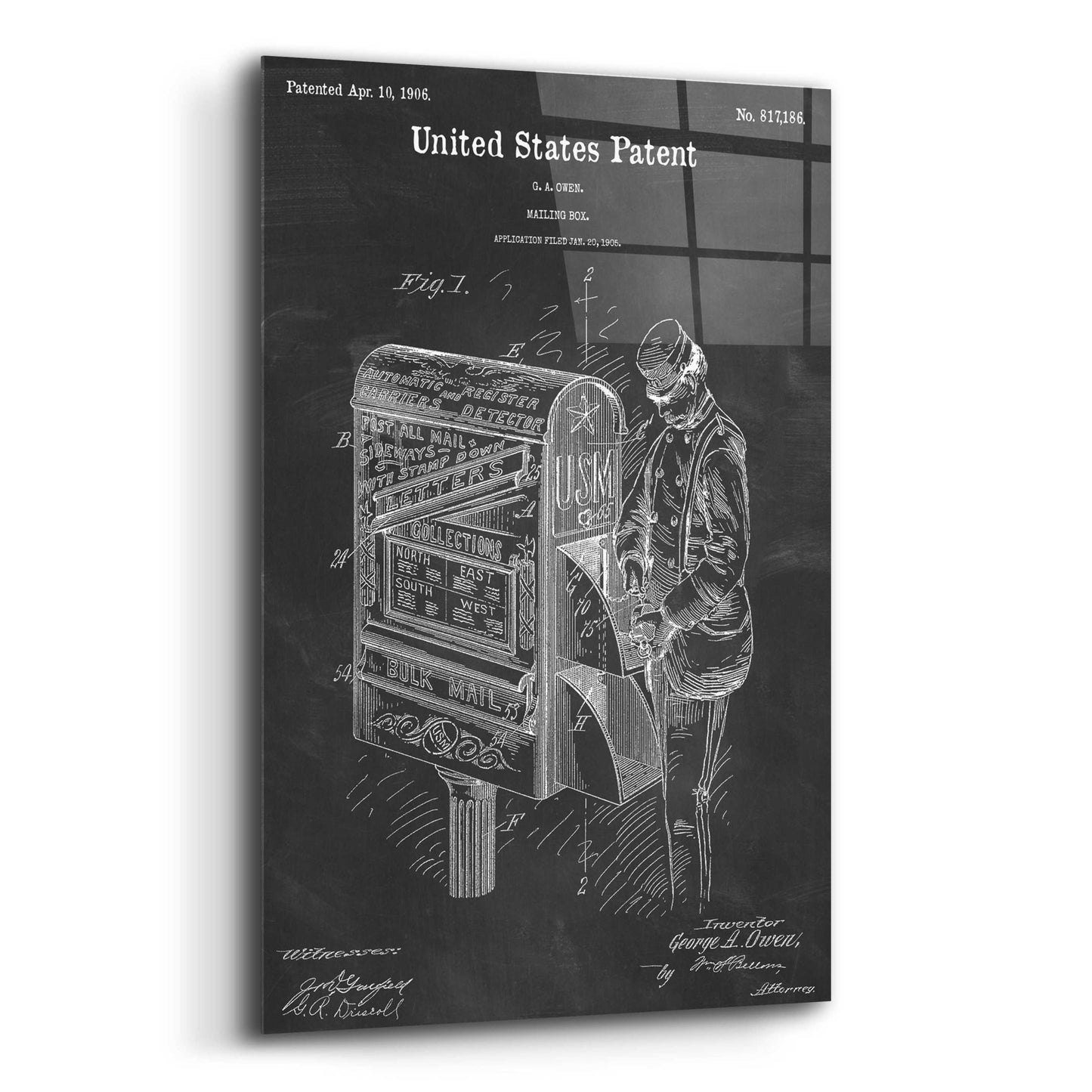 Epic Art 'Mailbox Blueprint Patent Chalkboard,' Acrylic Glass Wall Art,16x24