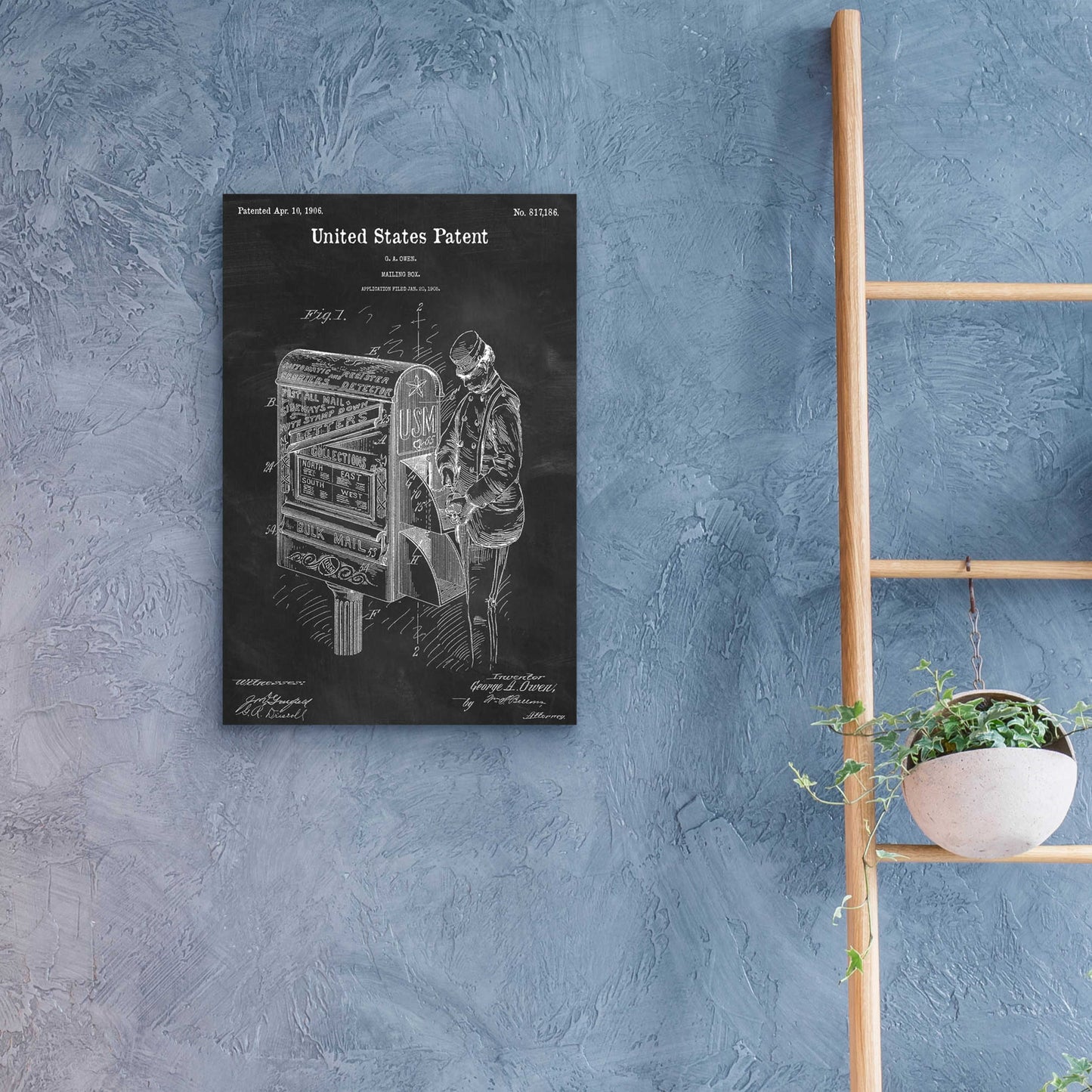 Epic Art 'Mailbox Blueprint Patent Chalkboard,' Acrylic Glass Wall Art,16x24