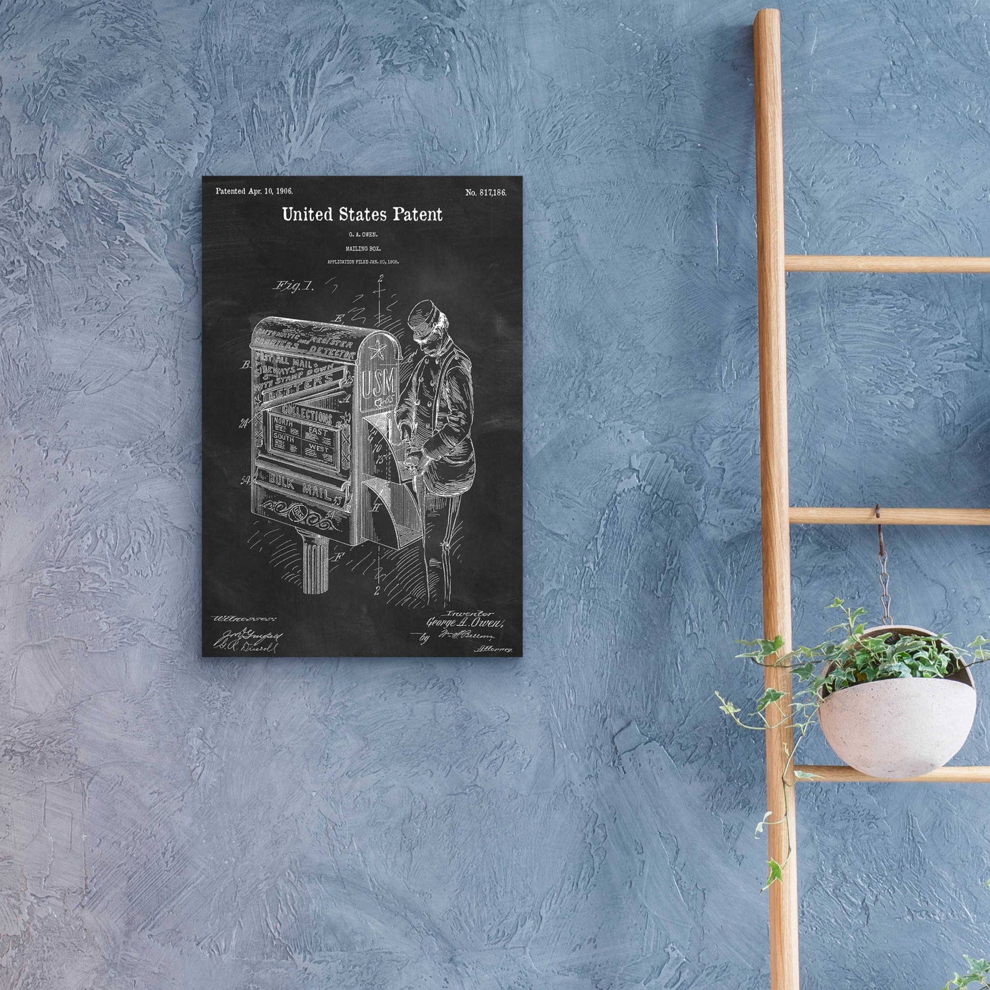 Epic Art 'Mailbox Blueprint Patent Chalkboard,' Acrylic Glass Wall Art,16x24