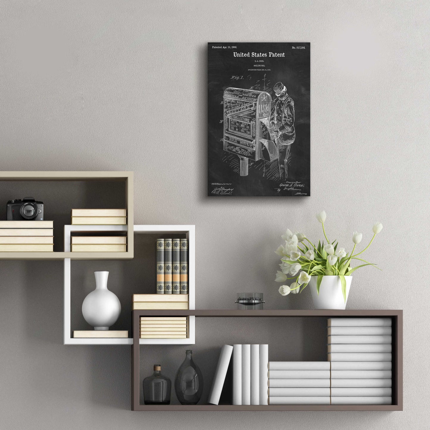 Epic Art 'Mailbox Blueprint Patent Chalkboard,' Acrylic Glass Wall Art,16x24