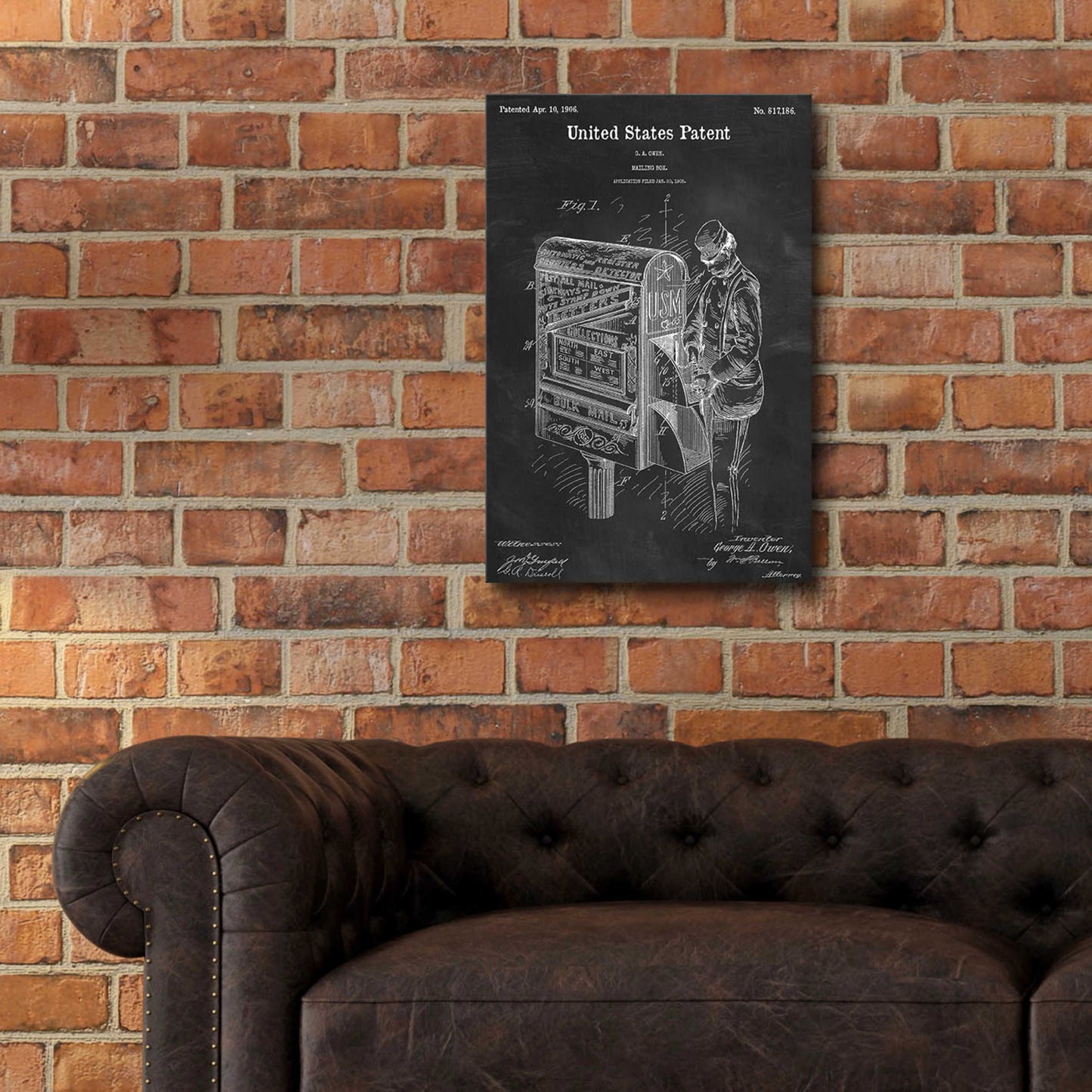 Epic Art 'Mailbox Blueprint Patent Chalkboard,' Acrylic Glass Wall Art,16x24