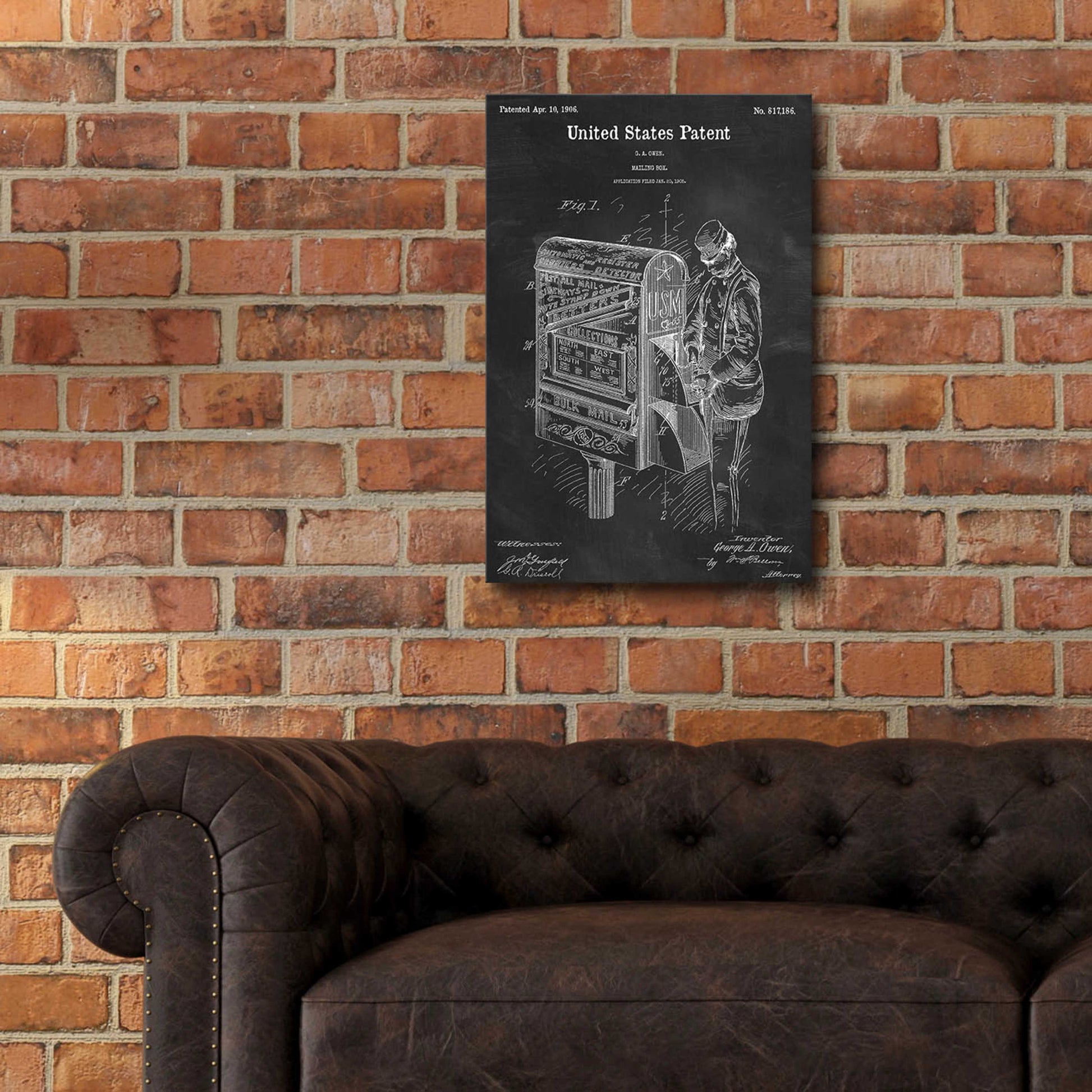 Epic Art 'Mailbox Blueprint Patent Chalkboard,' Acrylic Glass Wall Art,16x24