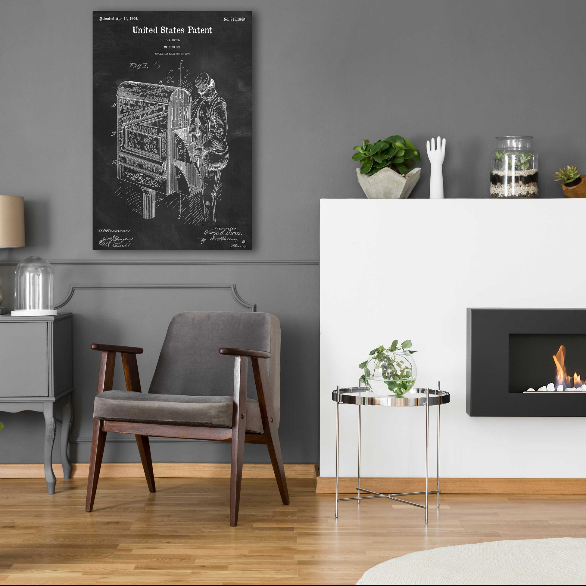 Epic Art 'Mailbox Blueprint Patent Chalkboard,' Acrylic Glass Wall Art,24x36