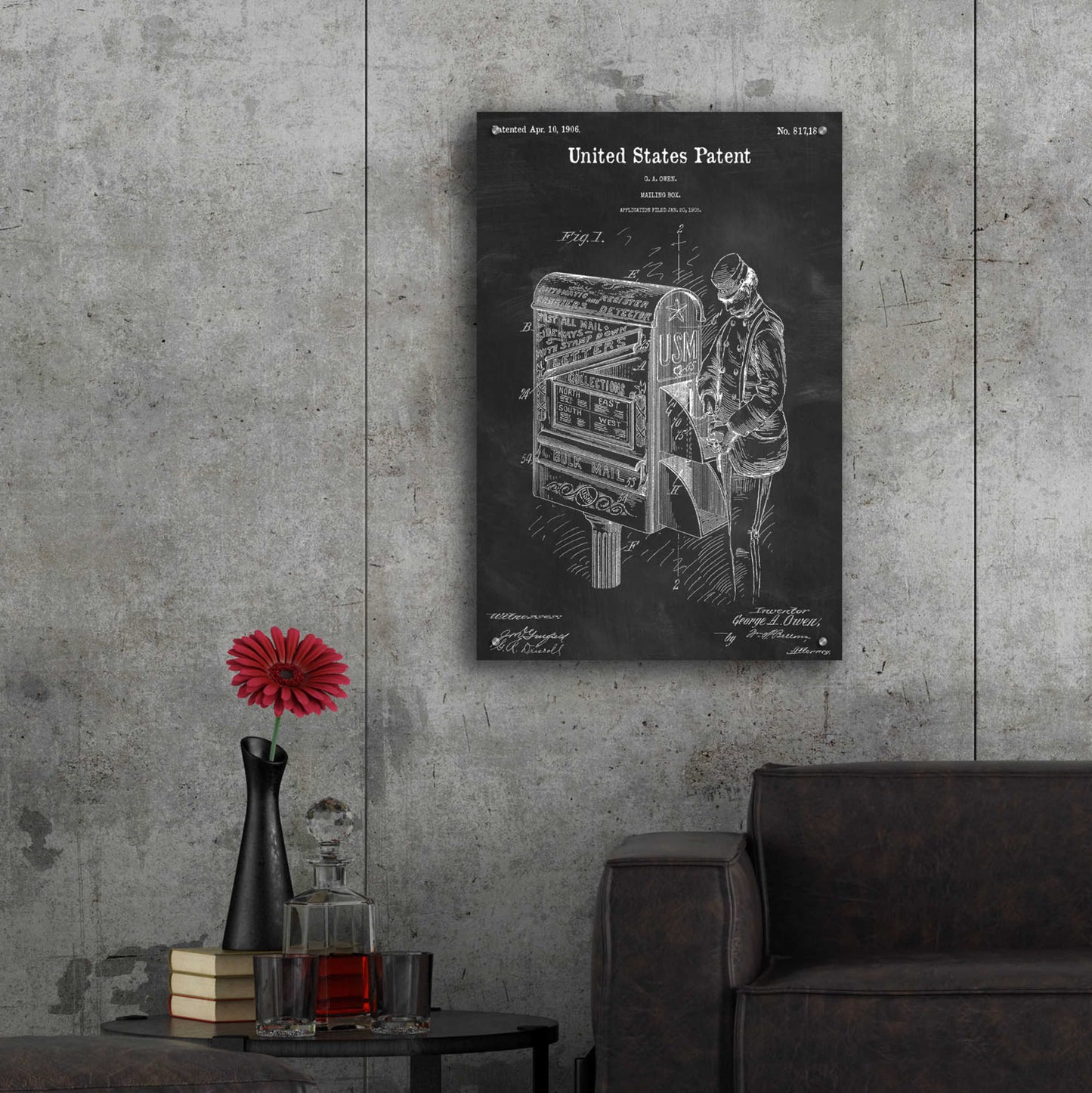 Epic Art 'Mailbox Blueprint Patent Chalkboard,' Acrylic Glass Wall Art,24x36