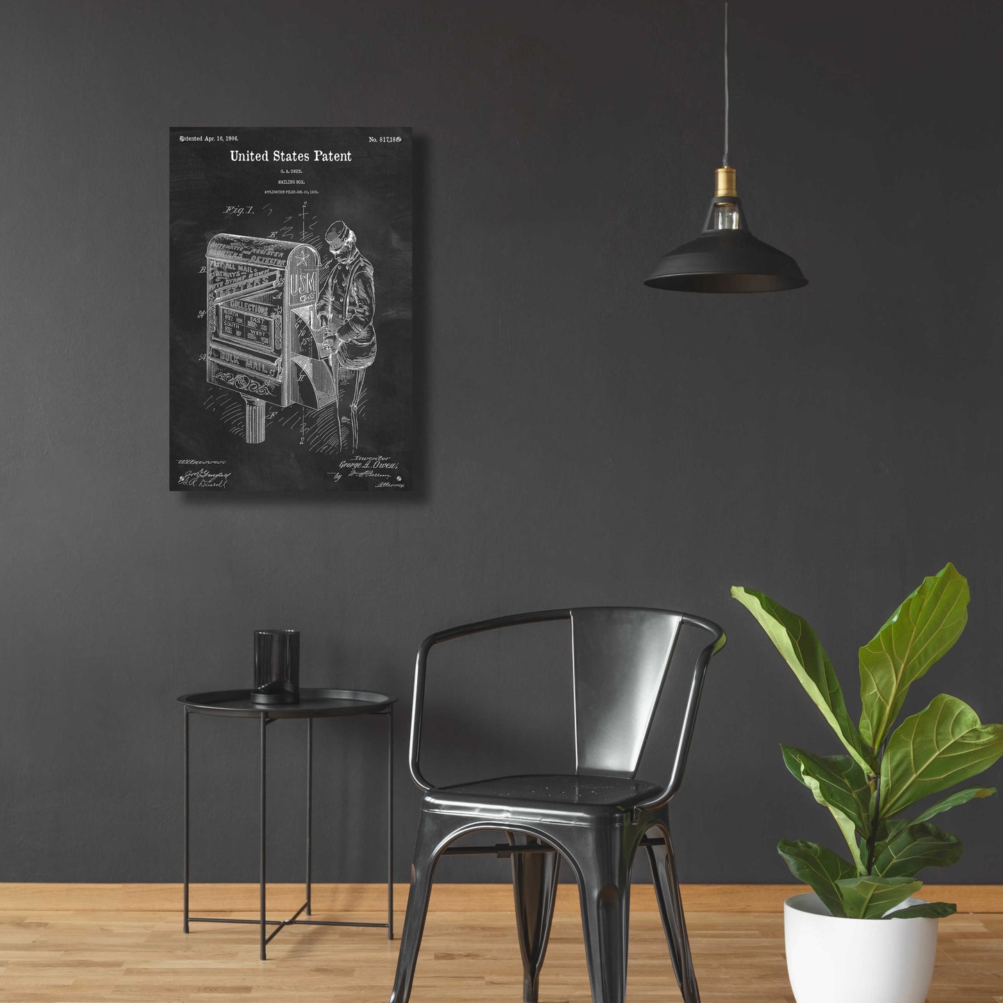 Epic Art 'Mailbox Blueprint Patent Chalkboard,' Acrylic Glass Wall Art,24x36
