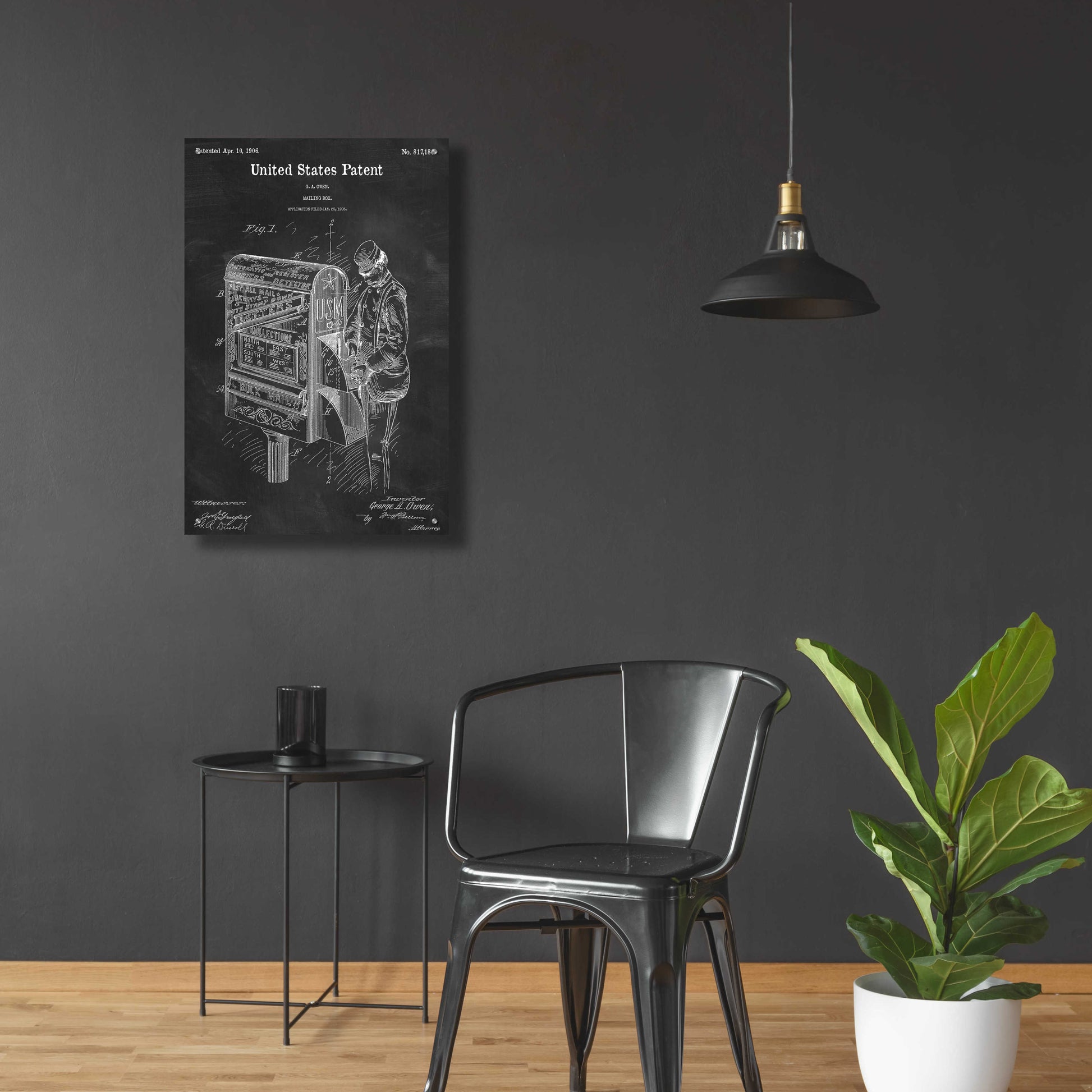 Epic Art 'Mailbox Blueprint Patent Chalkboard,' Acrylic Glass Wall Art,24x36