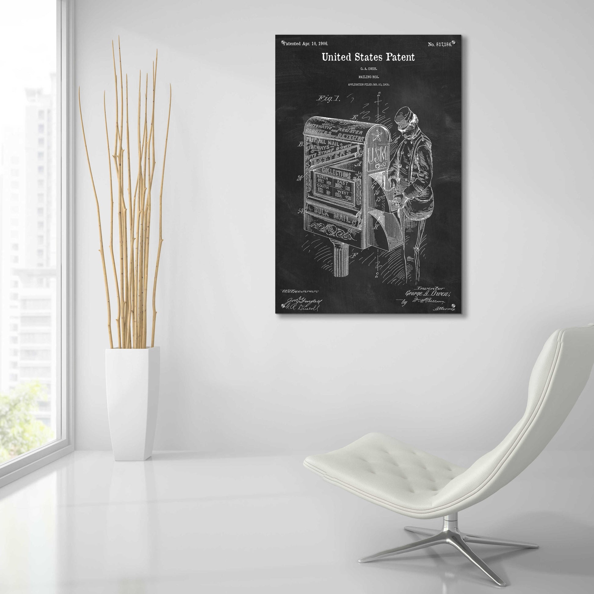 Epic Art 'Mailbox Blueprint Patent Chalkboard,' Acrylic Glass Wall Art,24x36