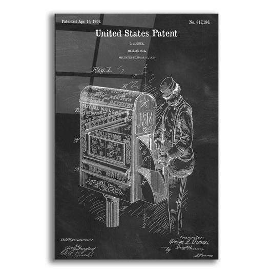 Epic Art 'Mailbox Blueprint Patent Chalkboard,' Acrylic Glass Wall Art,12x16x1.1x0,18x26x1.1x0,26x34x1.74x0,40x54x1.74x0