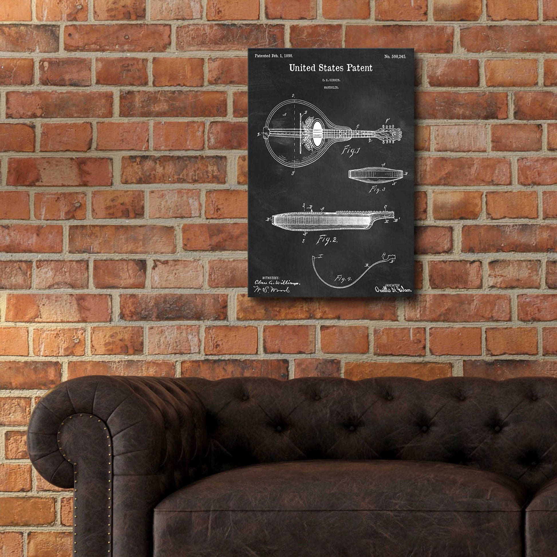 Epic Art 'Mandolin Blueprint Patent Chalkboard,' Acrylic Glass Wall Art,16x24