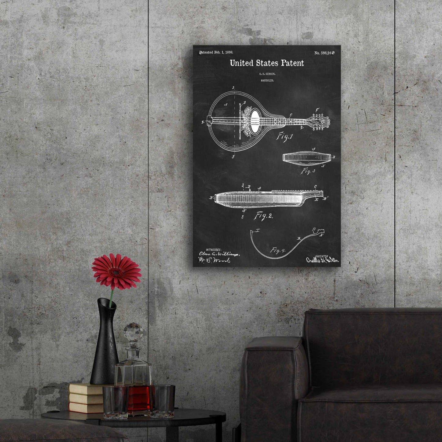 Epic Art 'Mandolin Blueprint Patent Chalkboard,' Acrylic Glass Wall Art,24x36