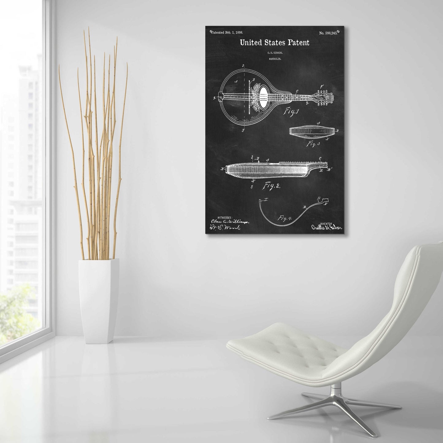 Epic Art 'Mandolin Blueprint Patent Chalkboard,' Acrylic Glass Wall Art,24x36