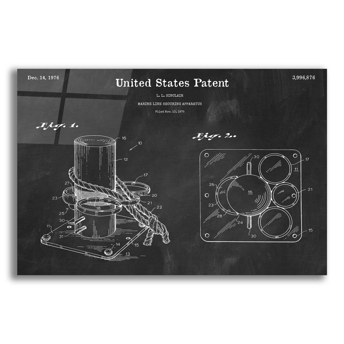 Epic Art 'Marine Line Secure Device Blueprint Patent Chalkboard,' Acrylic Glass Wall Art,16x12x1.1x0,26x18x1.1x0,34x26x1.74x0,54x40x1.74x0