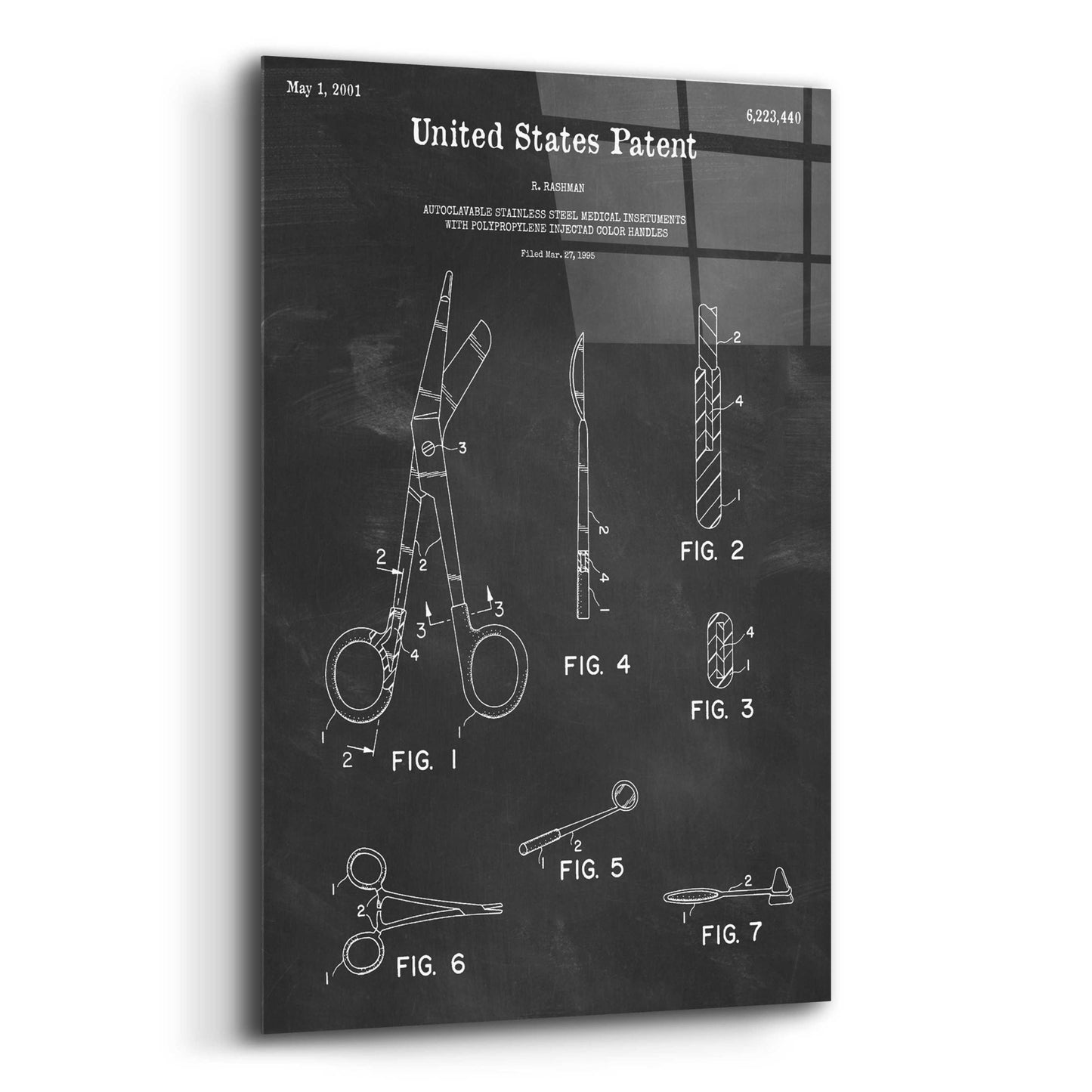 Epic Art 'Medical Instruments Blueprint Patent Chalkboard,' Acrylic Glass Wall Art,16x24