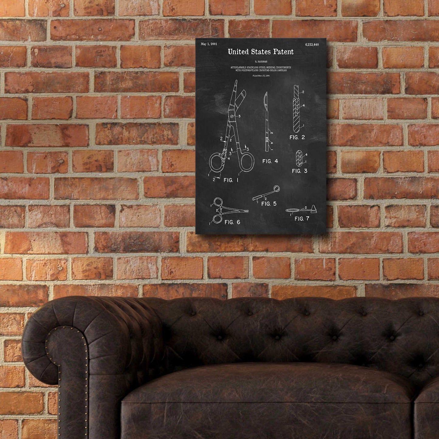 Epic Art 'Medical Instruments Blueprint Patent Chalkboard,' Acrylic Glass Wall Art,16x24