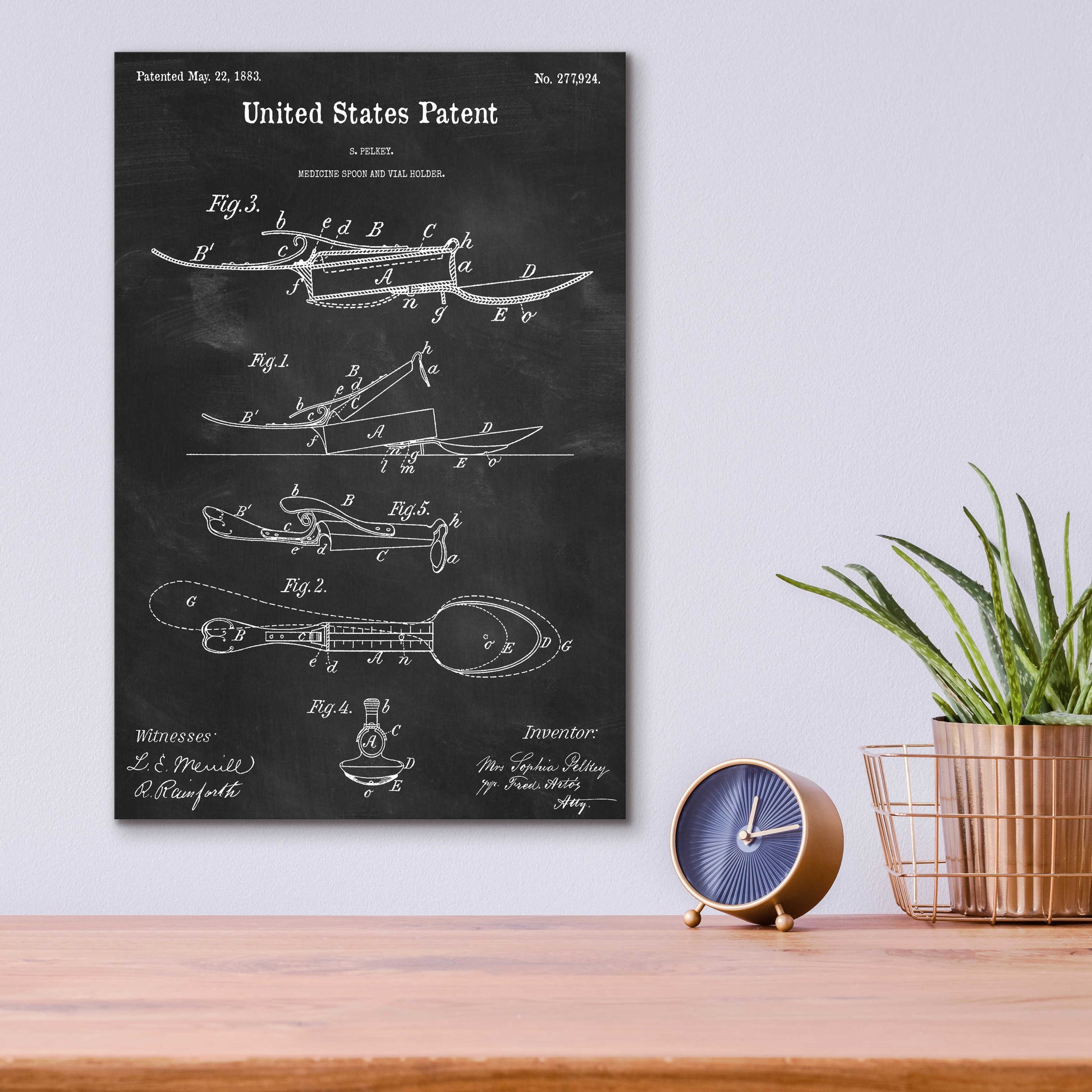 Epic Art 'Medicine Spoon Blueprint Patent Chalkboard,' Acrylic Glass Wall Art,12x16