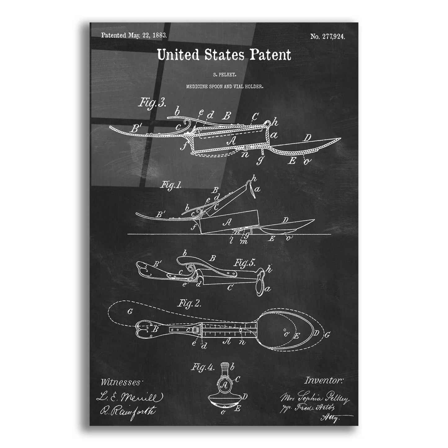 Epic Art 'Medicine Spoon Blueprint Patent Chalkboard,' Acrylic Glass Wall Art,12x16