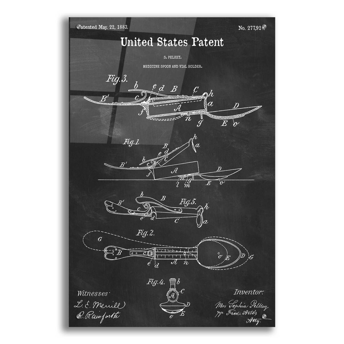 Epic Art 'Medicine Spoon Blueprint Patent Chalkboard,' Acrylic Glass Wall Art,24x36
