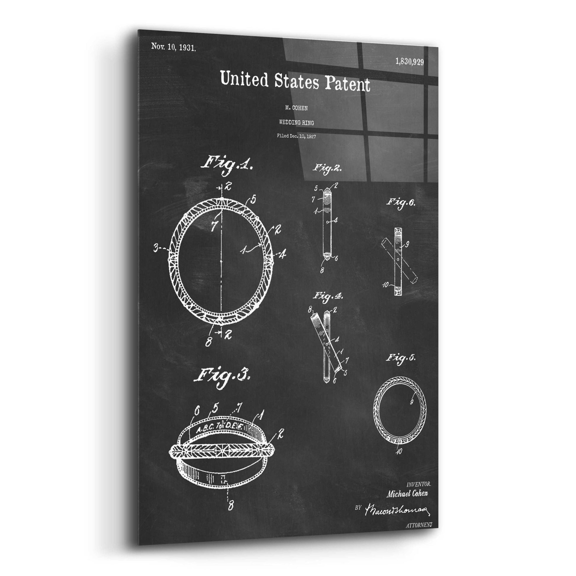 Epic Art 'Wedding Ring Blueprint Patent Chalkboard,' Acrylic Glass Wall Art,12x16