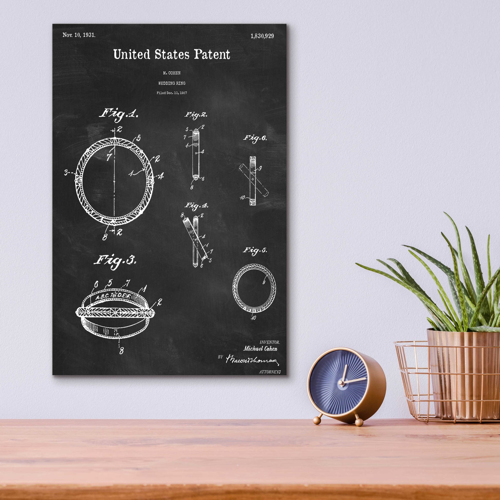 Epic Art 'Wedding Ring Blueprint Patent Chalkboard,' Acrylic Glass Wall Art,12x16