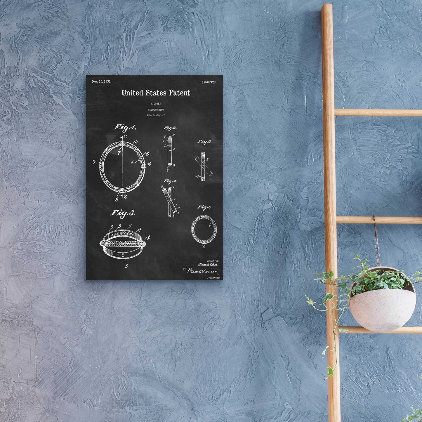 Epic Art 'Wedding Ring Blueprint Patent Chalkboard,' Acrylic Glass Wall Art,16x24