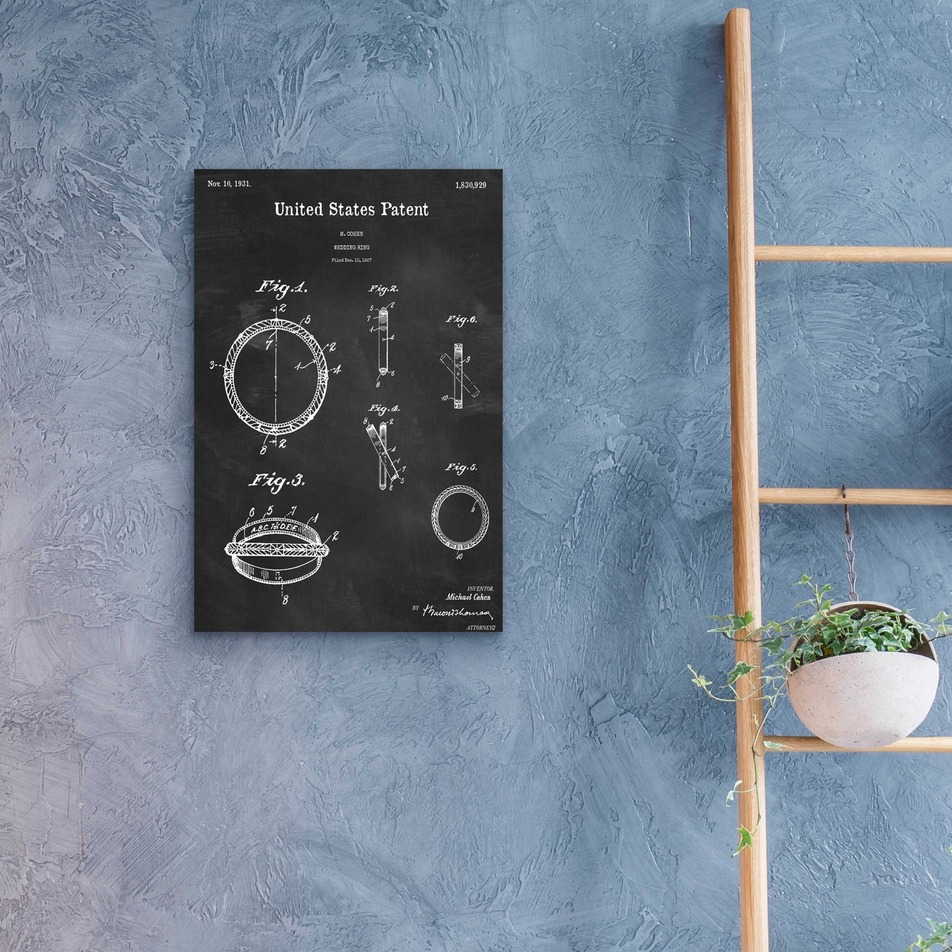 Epic Art 'Wedding Ring Blueprint Patent Chalkboard,' Acrylic Glass Wall Art,16x24