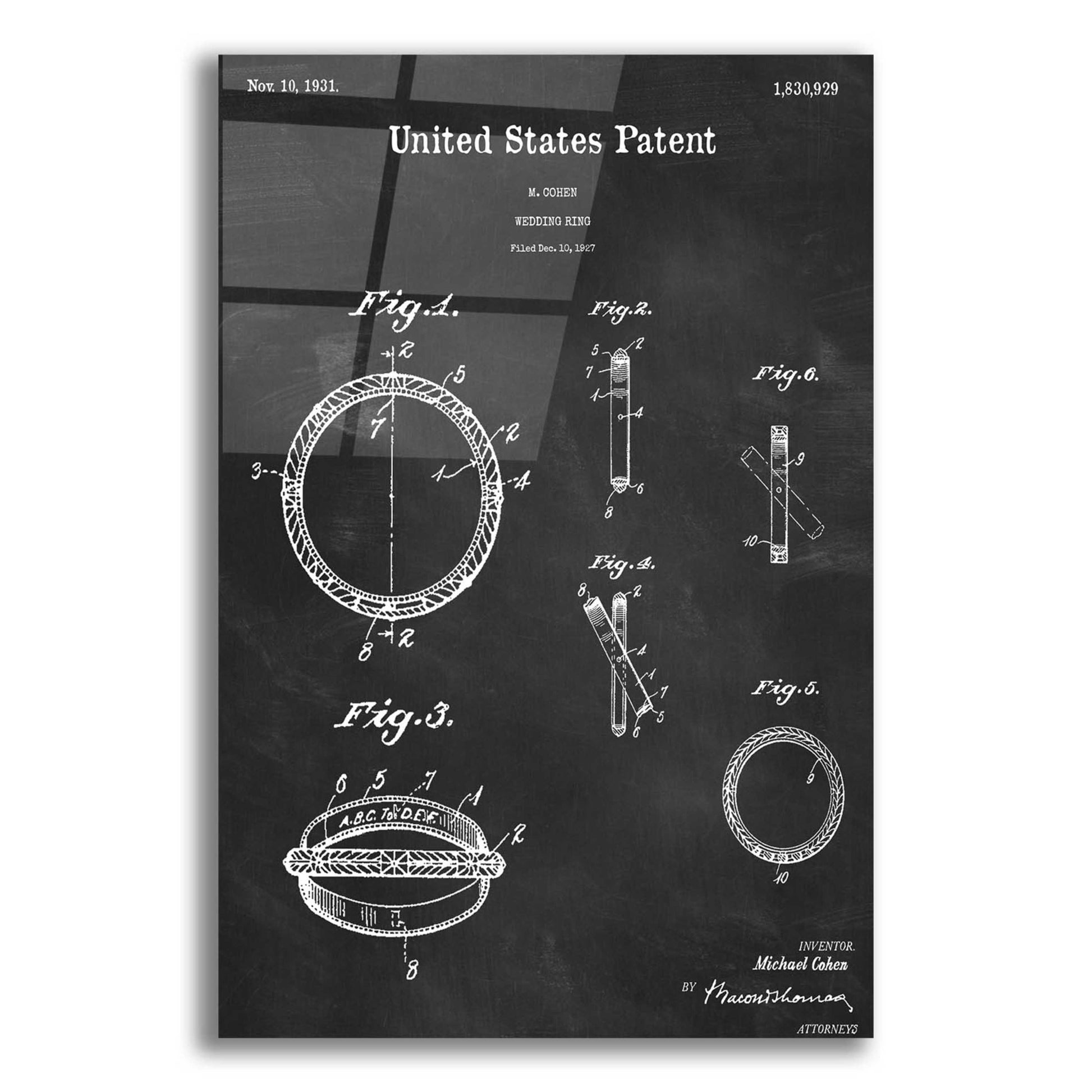 Epic Art 'Wedding Ring Blueprint Patent Chalkboard,' Acrylic Glass Wall Art,16x24