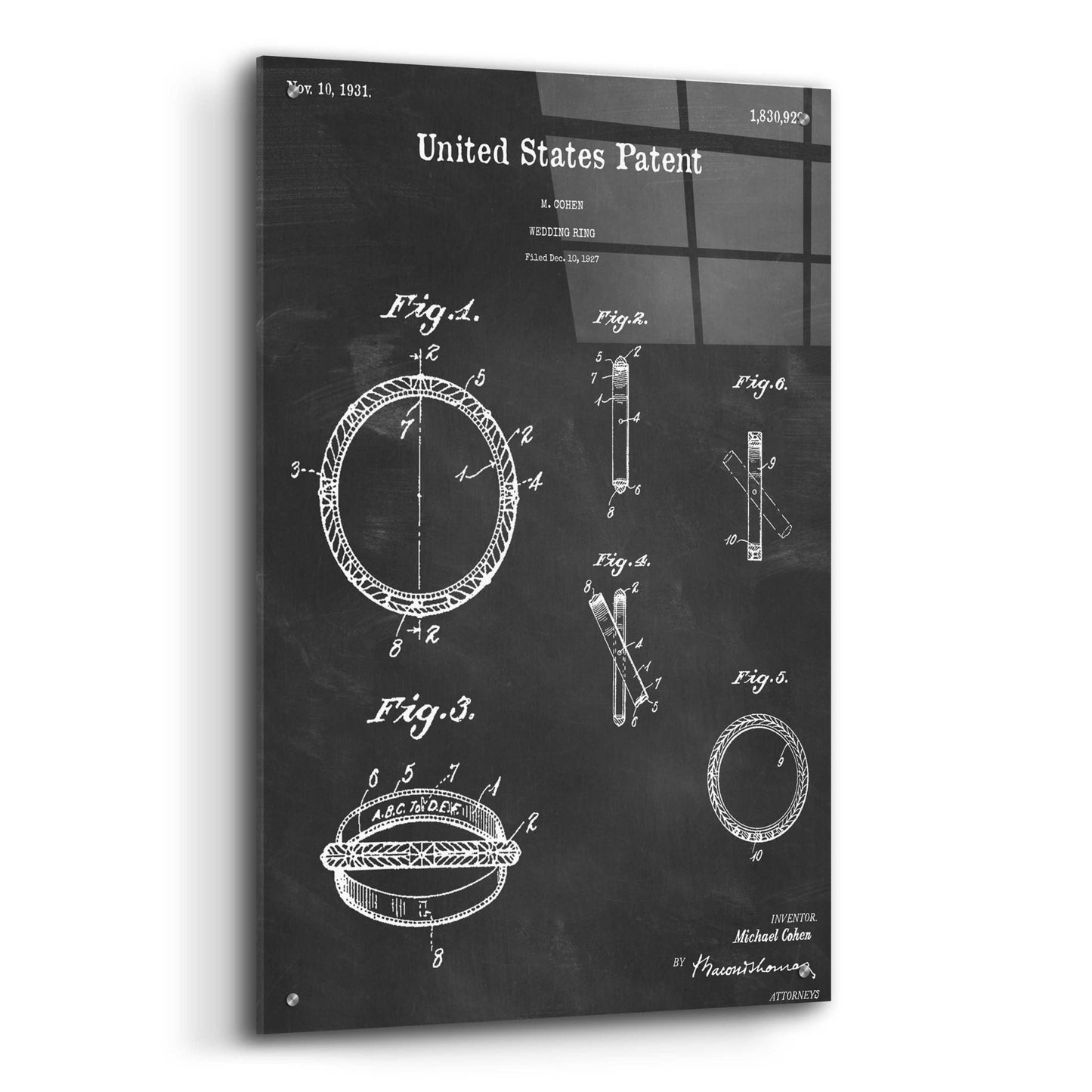 Epic Art 'Wedding Ring Blueprint Patent Chalkboard,' Acrylic Glass Wall Art,24x36