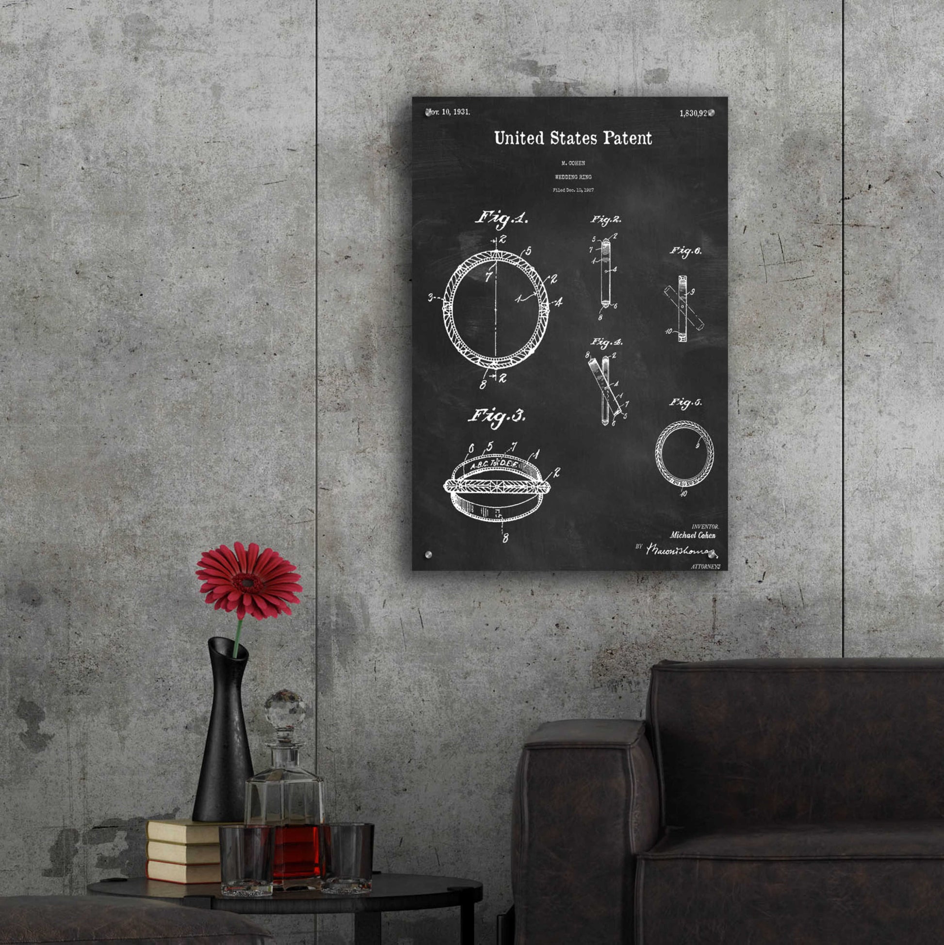Epic Art 'Wedding Ring Blueprint Patent Chalkboard,' Acrylic Glass Wall Art,24x36