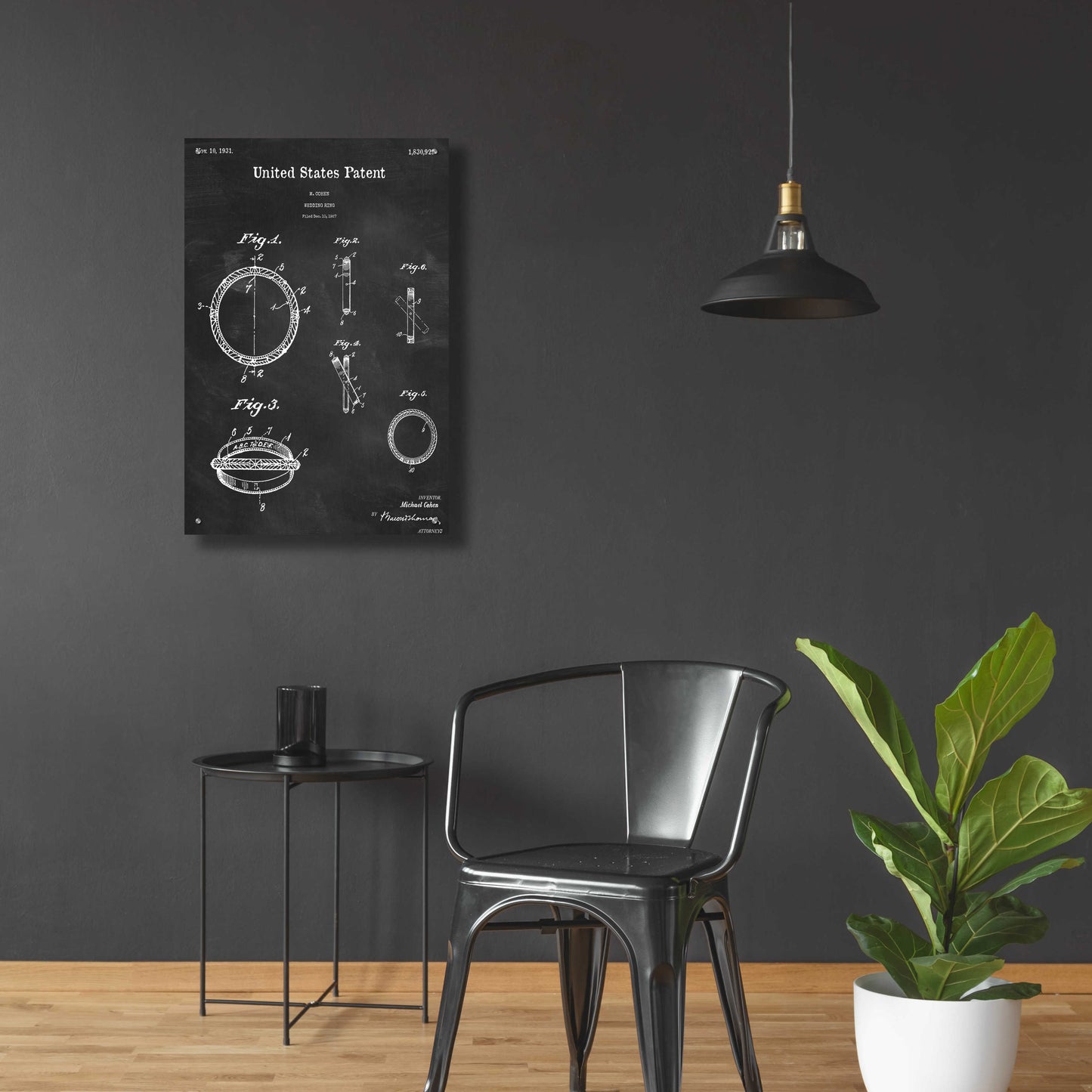 Epic Art 'Wedding Ring Blueprint Patent Chalkboard,' Acrylic Glass Wall Art,24x36