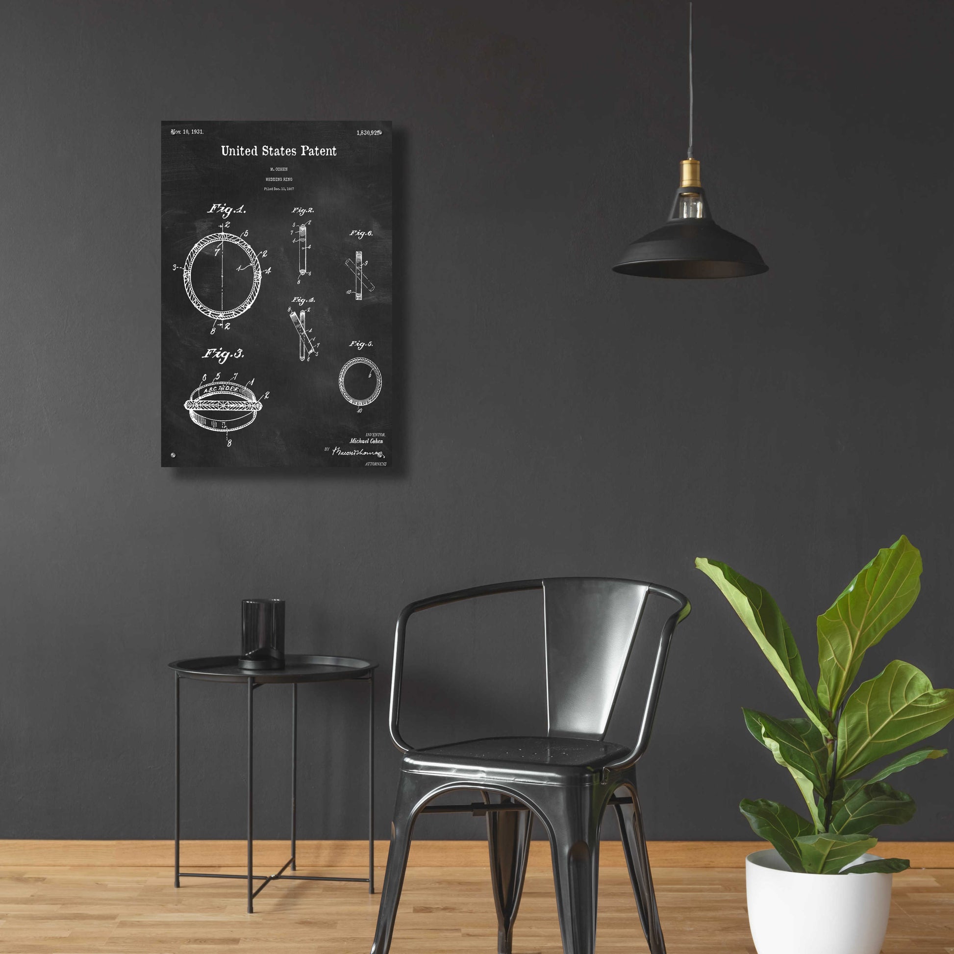 Epic Art 'Wedding Ring Blueprint Patent Chalkboard,' Acrylic Glass Wall Art,24x36