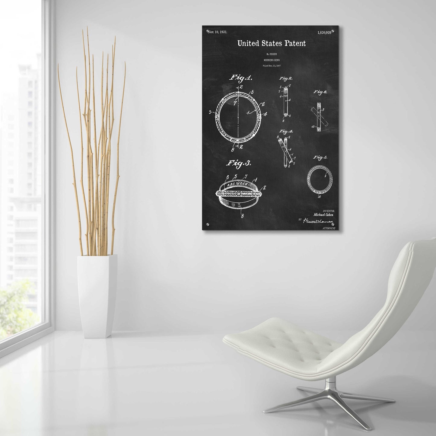 Epic Art 'Wedding Ring Blueprint Patent Chalkboard,' Acrylic Glass Wall Art,24x36