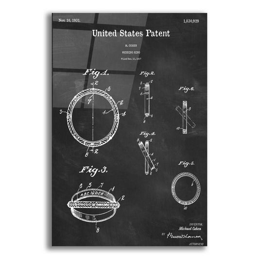 Epic Art 'Wedding Ring Blueprint Patent Chalkboard,' Acrylic Glass Wall Art,12x16x1.1x0,18x26x1.1x0,26x34x1.74x0,40x54x1.74x0