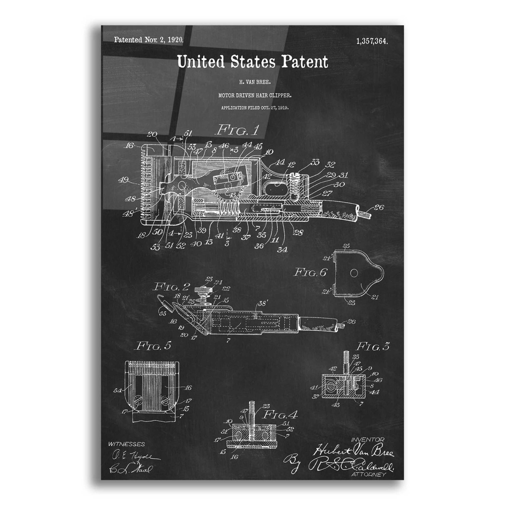 Epic Art 'Motor Hair Clipper Blueprint Patent Chalkboard,' Acrylic Glass Wall Art,12x16