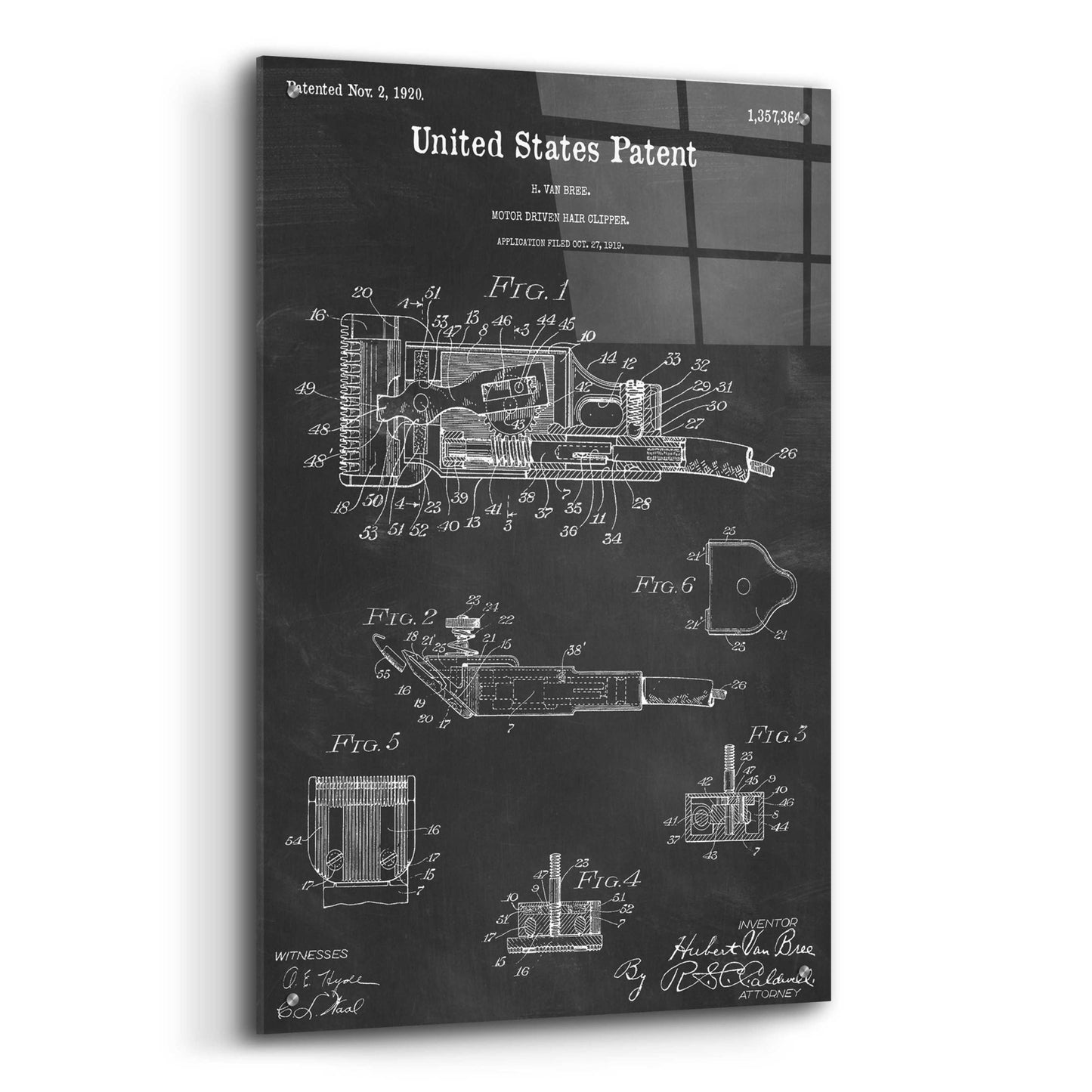 Epic Art 'Motor Hair Clipper Blueprint Patent Chalkboard,' Acrylic Glass Wall Art,24x36