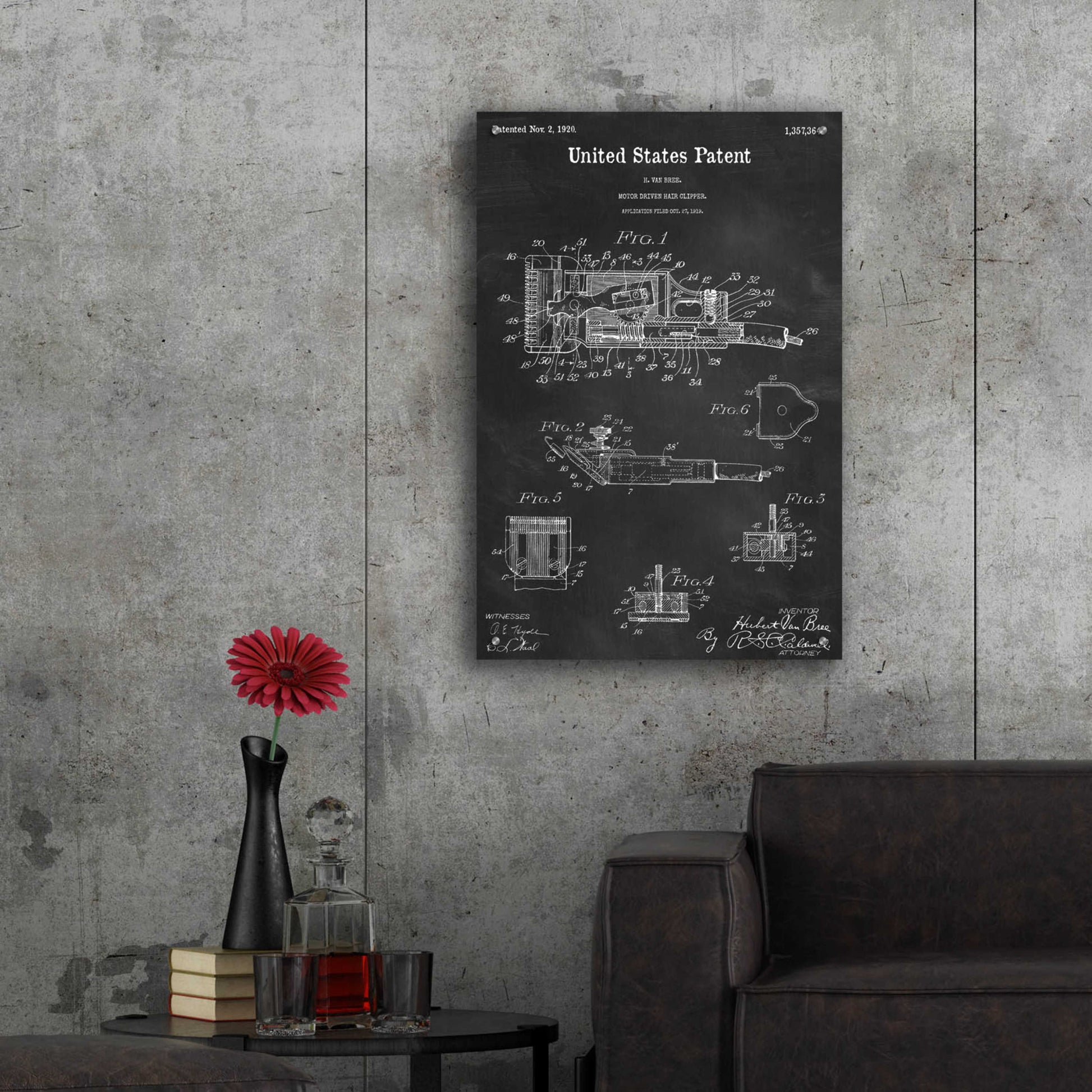 Epic Art 'Motor Hair Clipper Blueprint Patent Chalkboard,' Acrylic Glass Wall Art,24x36