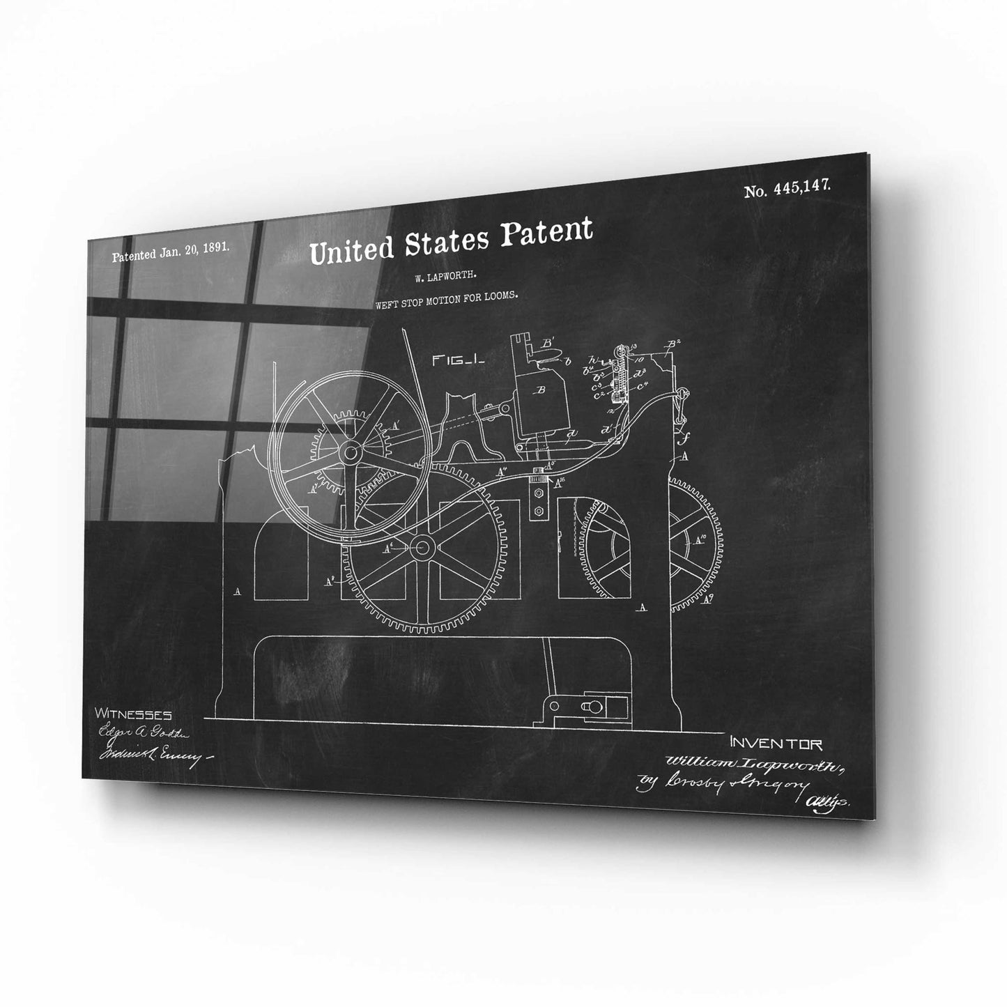 Epic Art 'Weft Stop Motion for Looms Blueprint Patent Chalkboard,' Acrylic Glass Wall Art,16x12