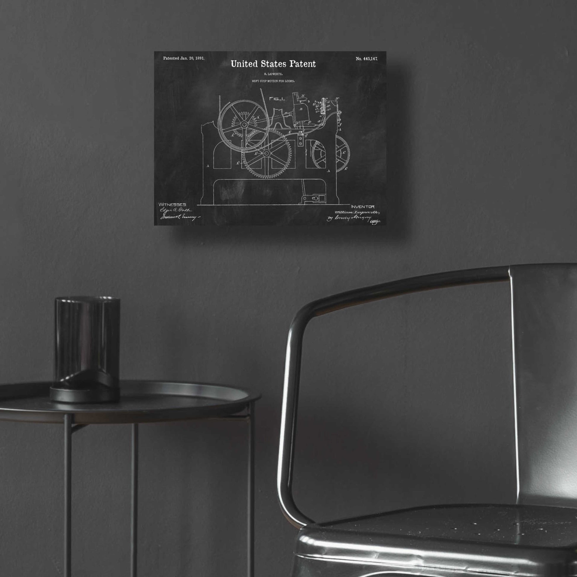 Epic Art 'Weft Stop Motion for Looms Blueprint Patent Chalkboard,' Acrylic Glass Wall Art,16x12