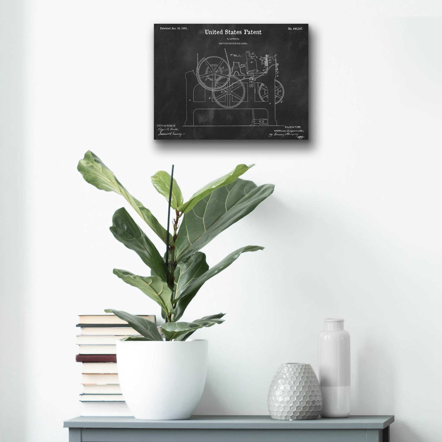 Epic Art 'Weft Stop Motion for Looms Blueprint Patent Chalkboard,' Acrylic Glass Wall Art,16x12